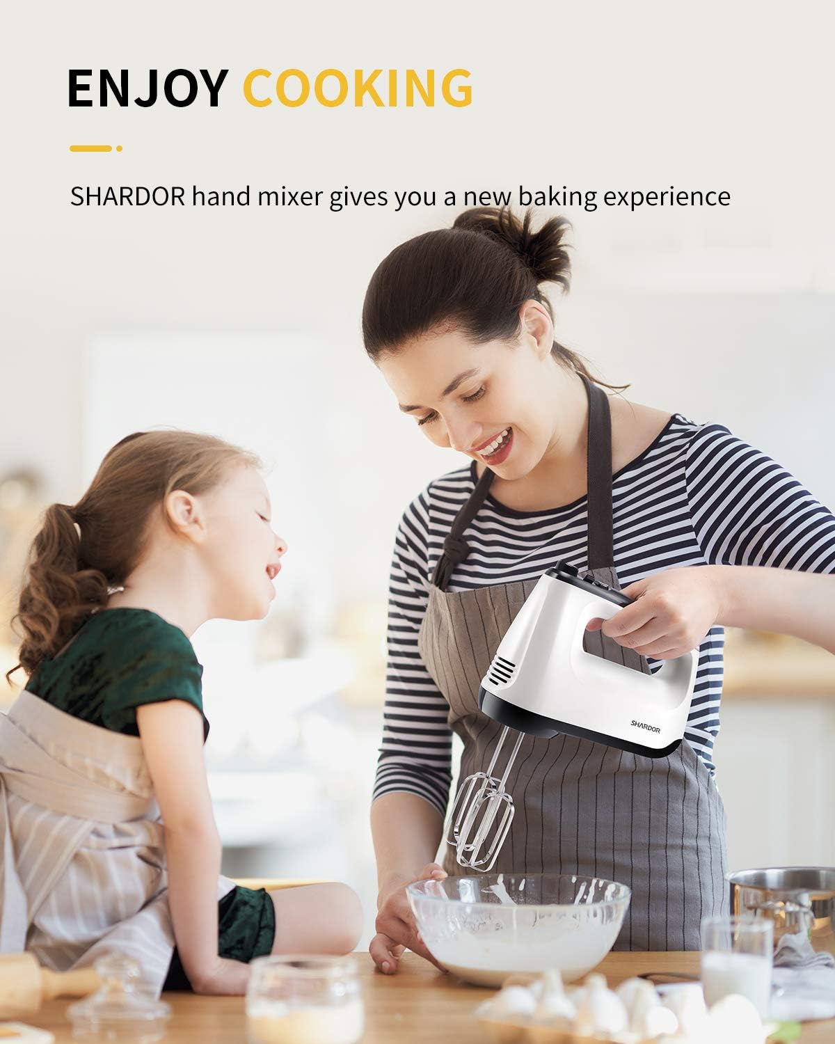 SHARDOR 400W Electric Hand Mixer – 6 Speed Whisk with Turbo & Storage Case