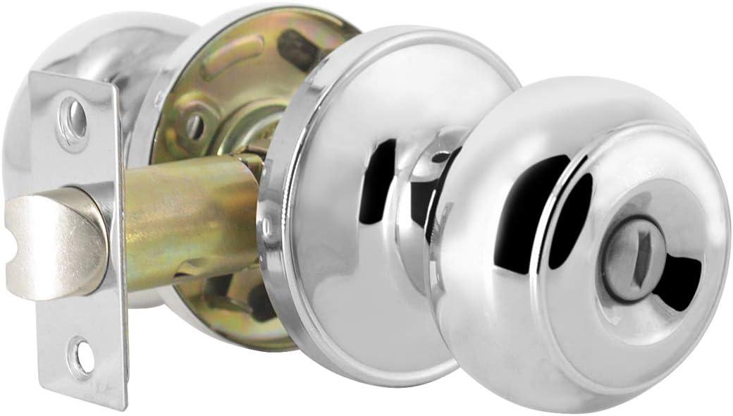 Probrico Polished Chrome Privacy Door Knobs - Stainless Steel Keyless, 3 Pack