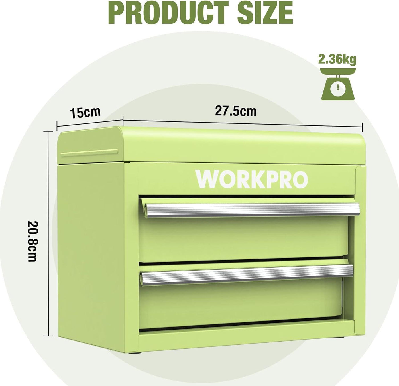 WORKPRO 2-Drawer Mini Tool Box - Metal Chest with Top Storage, Macaron Green