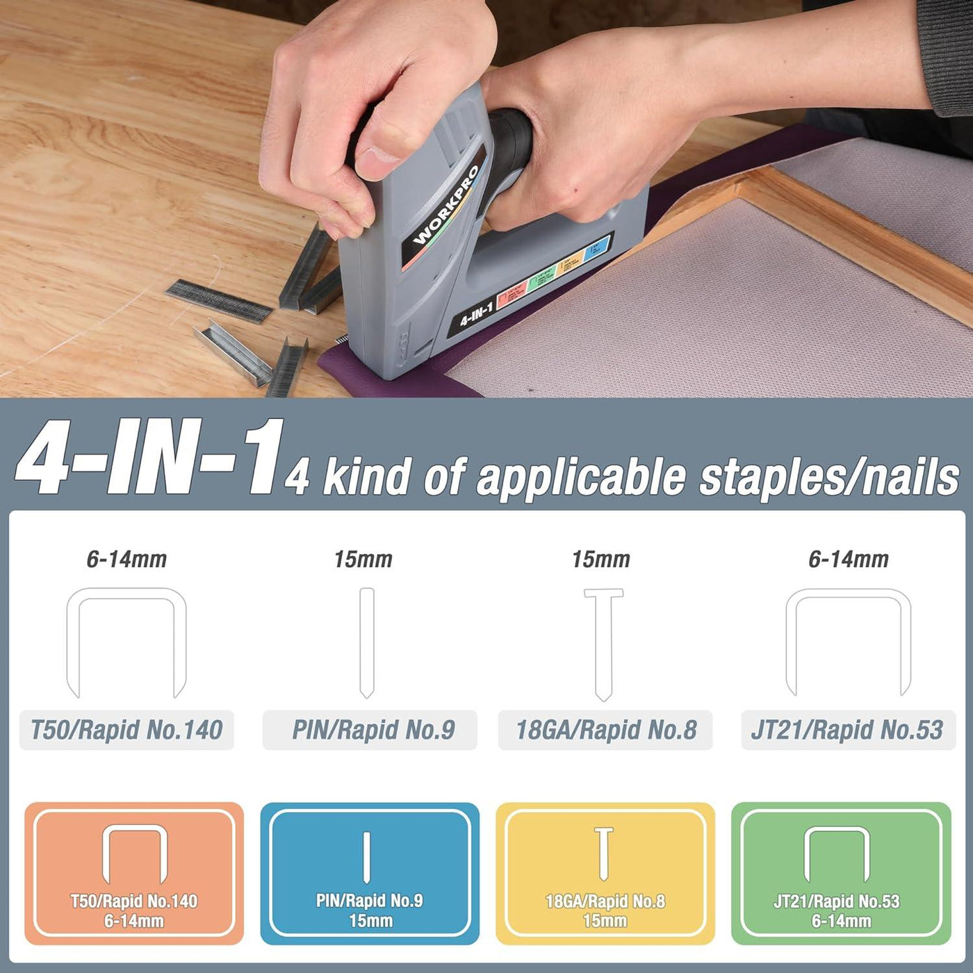 WORKPRO 4-in-1 Electric Staple Gun, 2000 Staples & 1000 Nails for DIY & Woodworking