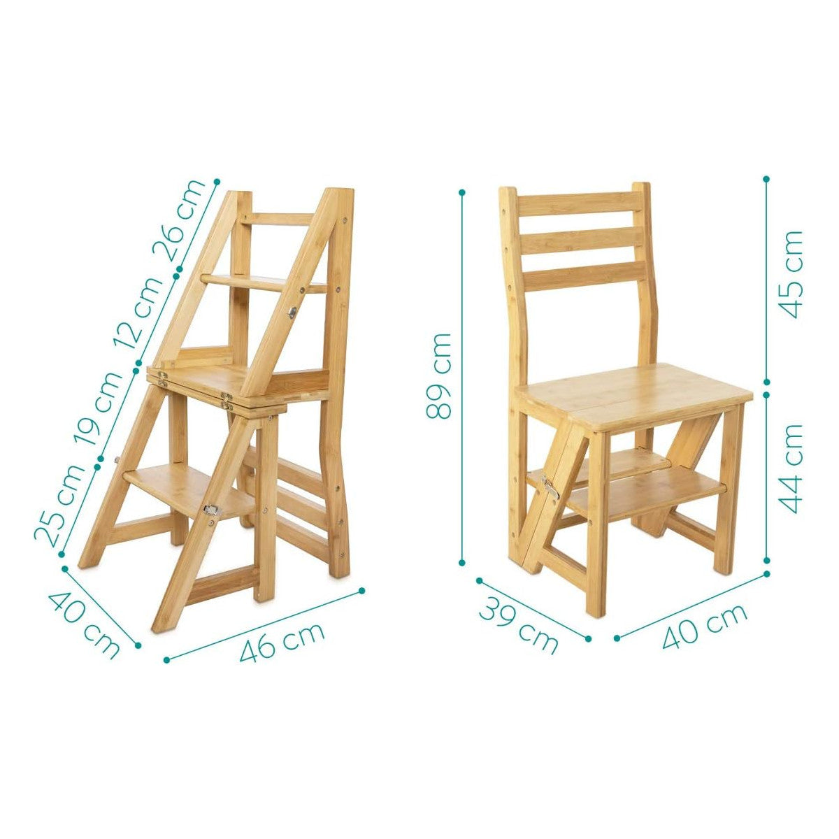 Navaris Folding Step Ladder Chair, Bamboo Stool for Storage & Decoration