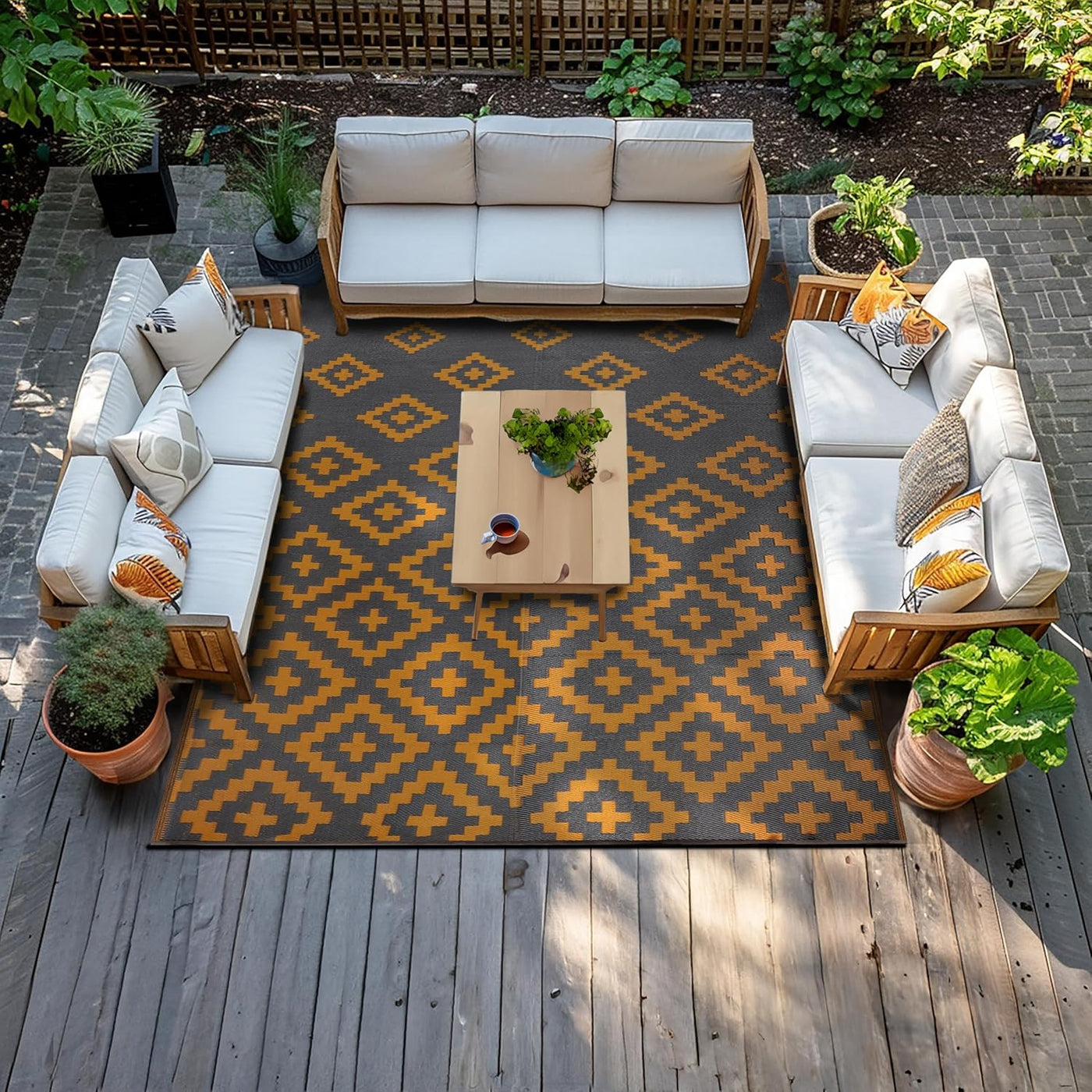 Green Decore Reversible Outdoor Rug 240x300cm, Grey/Yellow Ochre, Garden/Patio