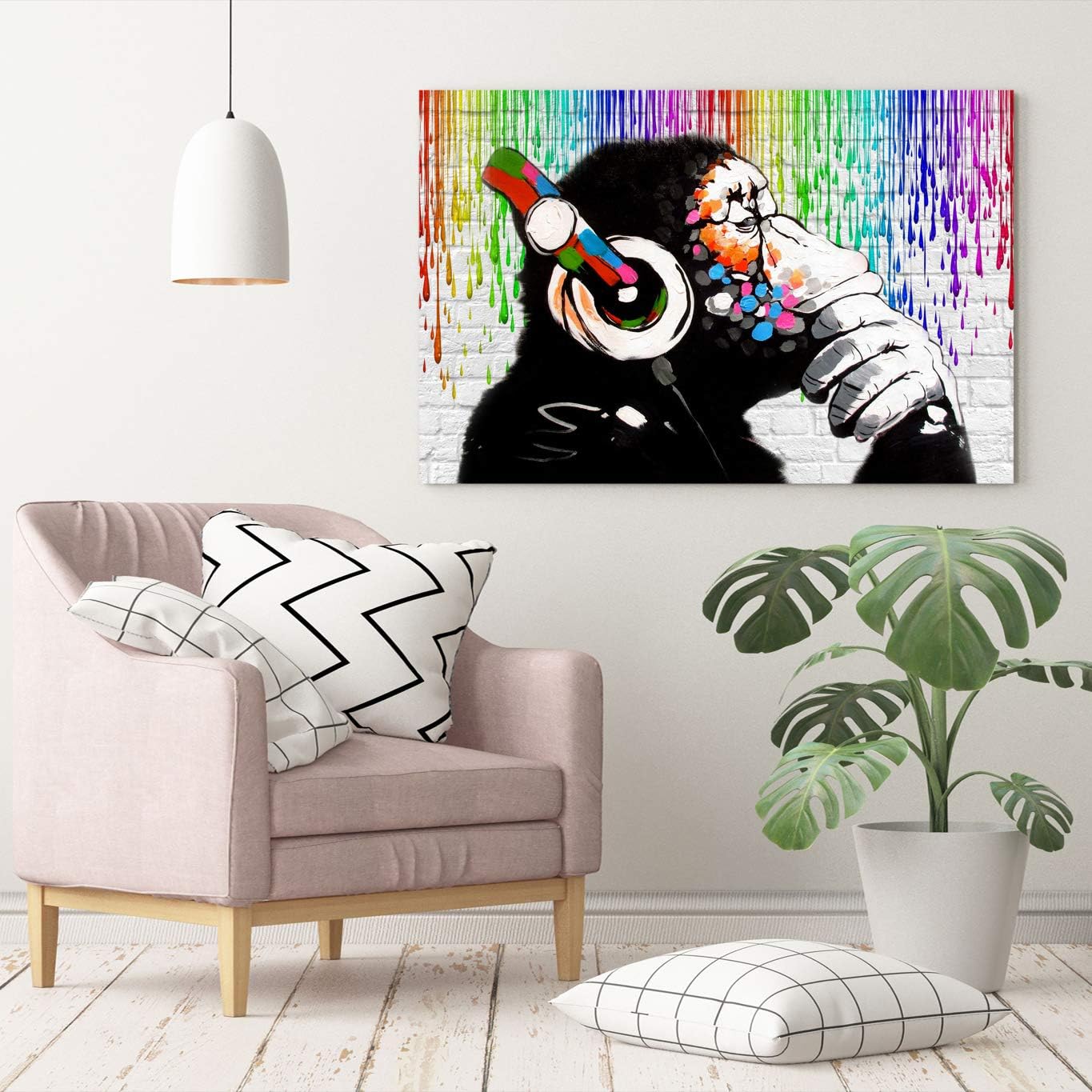 MONKEY DJ Banksy Love Paint Rain Gorilla Canvas Street Art Print 24''x16'' - Massive Discounts