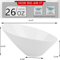 2 Pack Angled Ceramic White Salad Bowls Set Slanted Bowls (770ml) - Massive Discounts