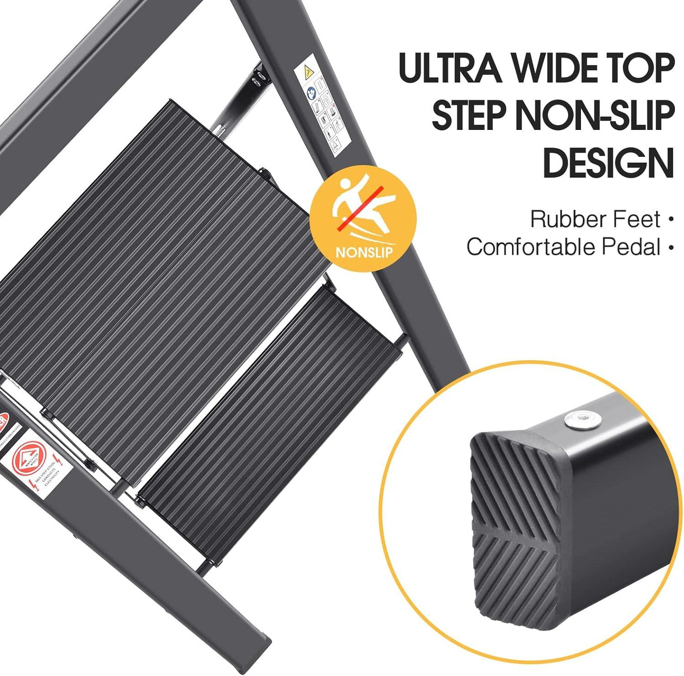 2 Step Ladder with Handrail, Non-Slip Folding Aluminium Maximum 150 kg - Massive Discounts