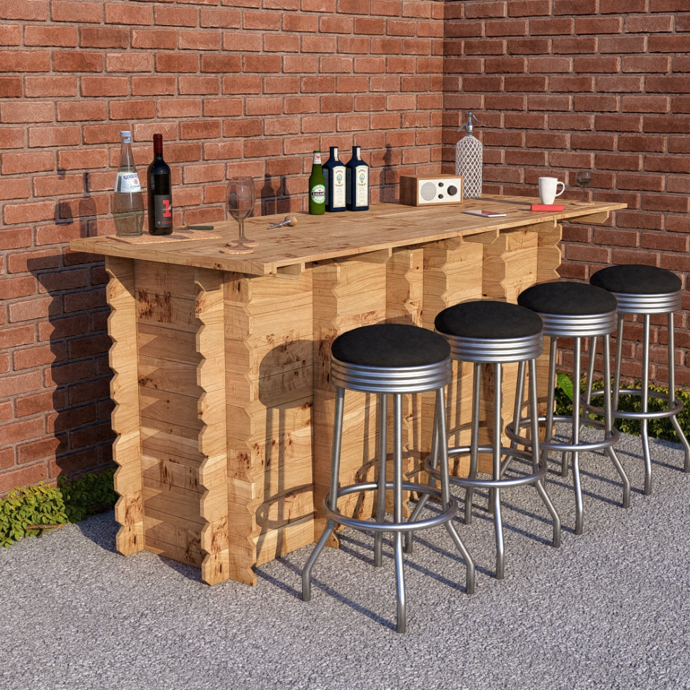 Large Garden Bar Outdoor Wooden 2m Drinks Bar Patio Interlock