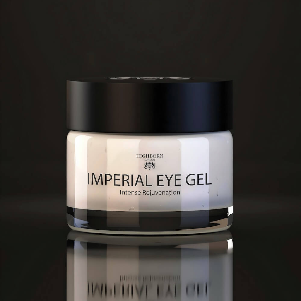 Jar of Imperial Eye Gel with a black lid on a dark background