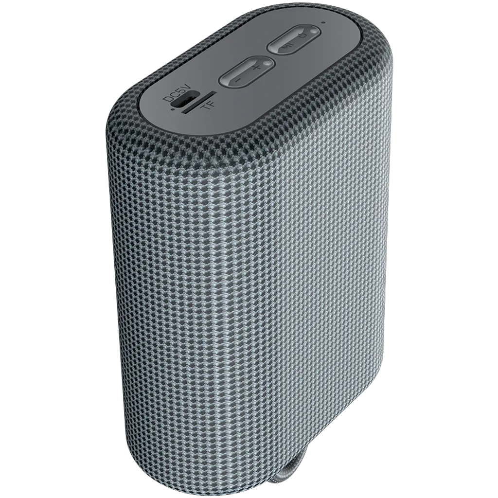 Portable speaker with textured design on a white background