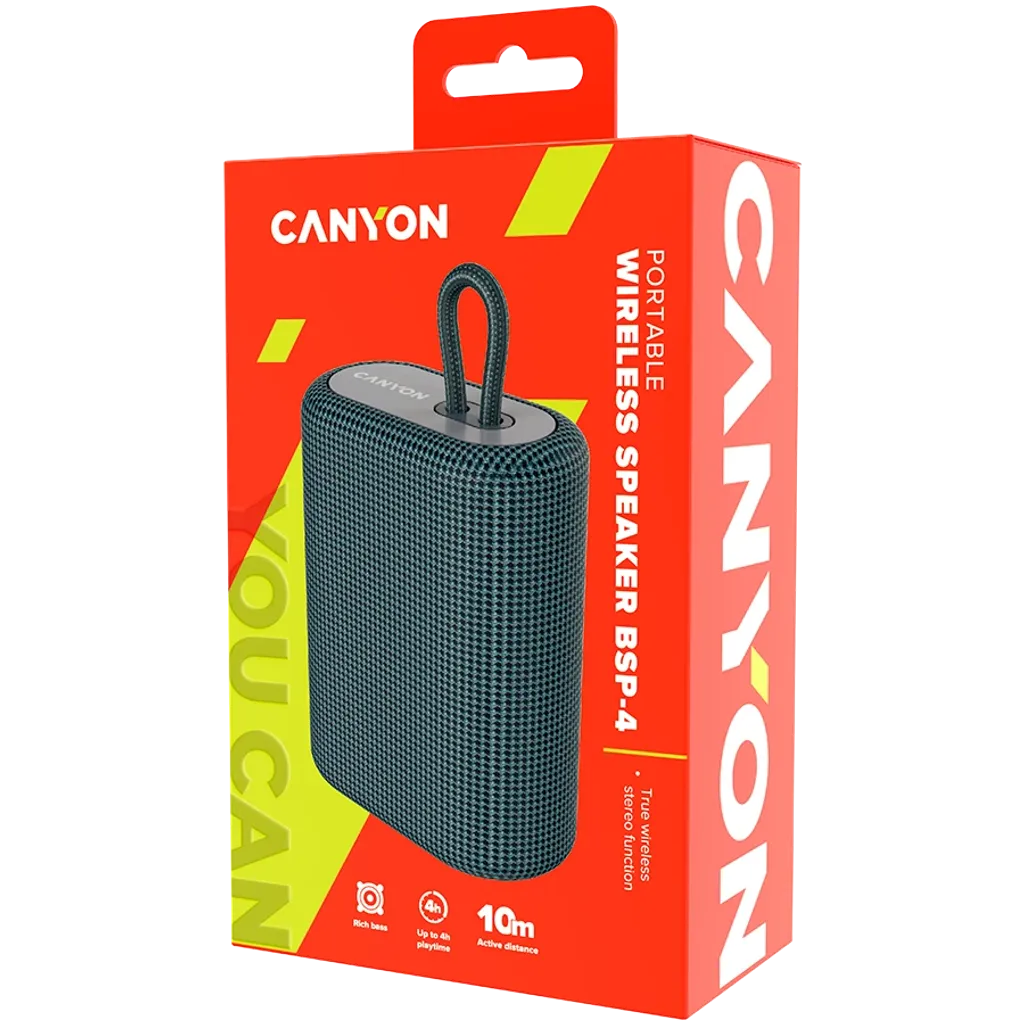 Canyon portable wireless speaker packaging on a white background
