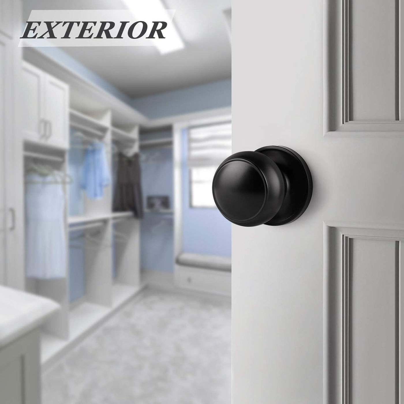 Probrico Black Door Knob Sets with Latch | 2 Pack Round Interior Passage Handles