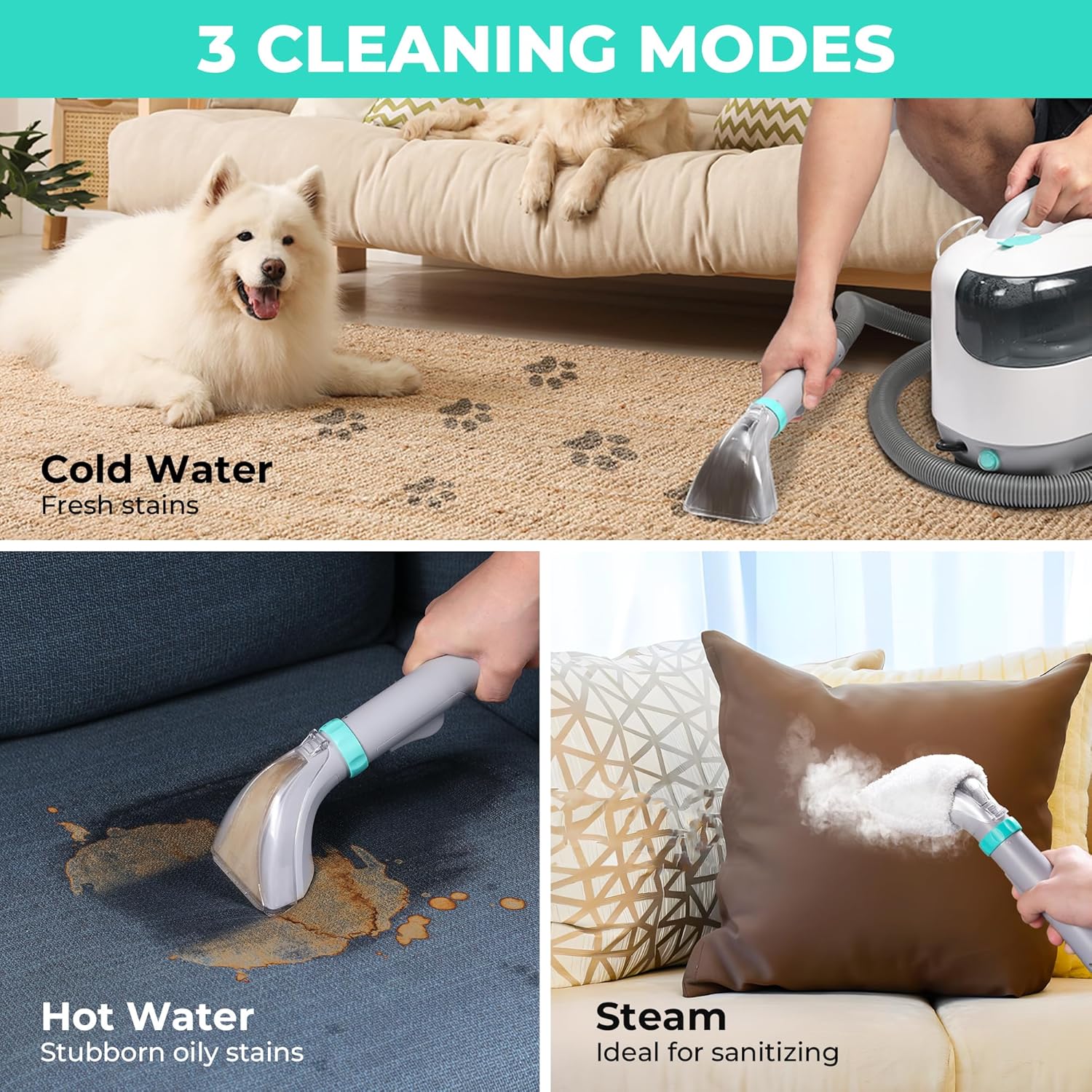 HAUSHOF StainZapper Vapo 3-in-1 – 1200W Steam, Hot & Cold Carpet Cleaner