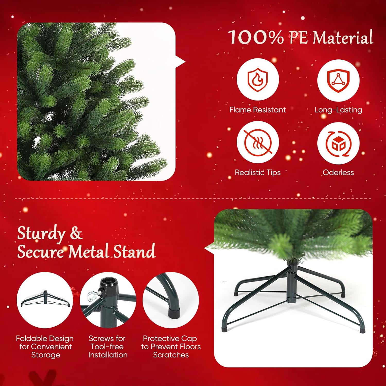 SALCAR 7ft Artificial Christmas Tree - Realistic PE, Sturdy Stand, Quick Setup
