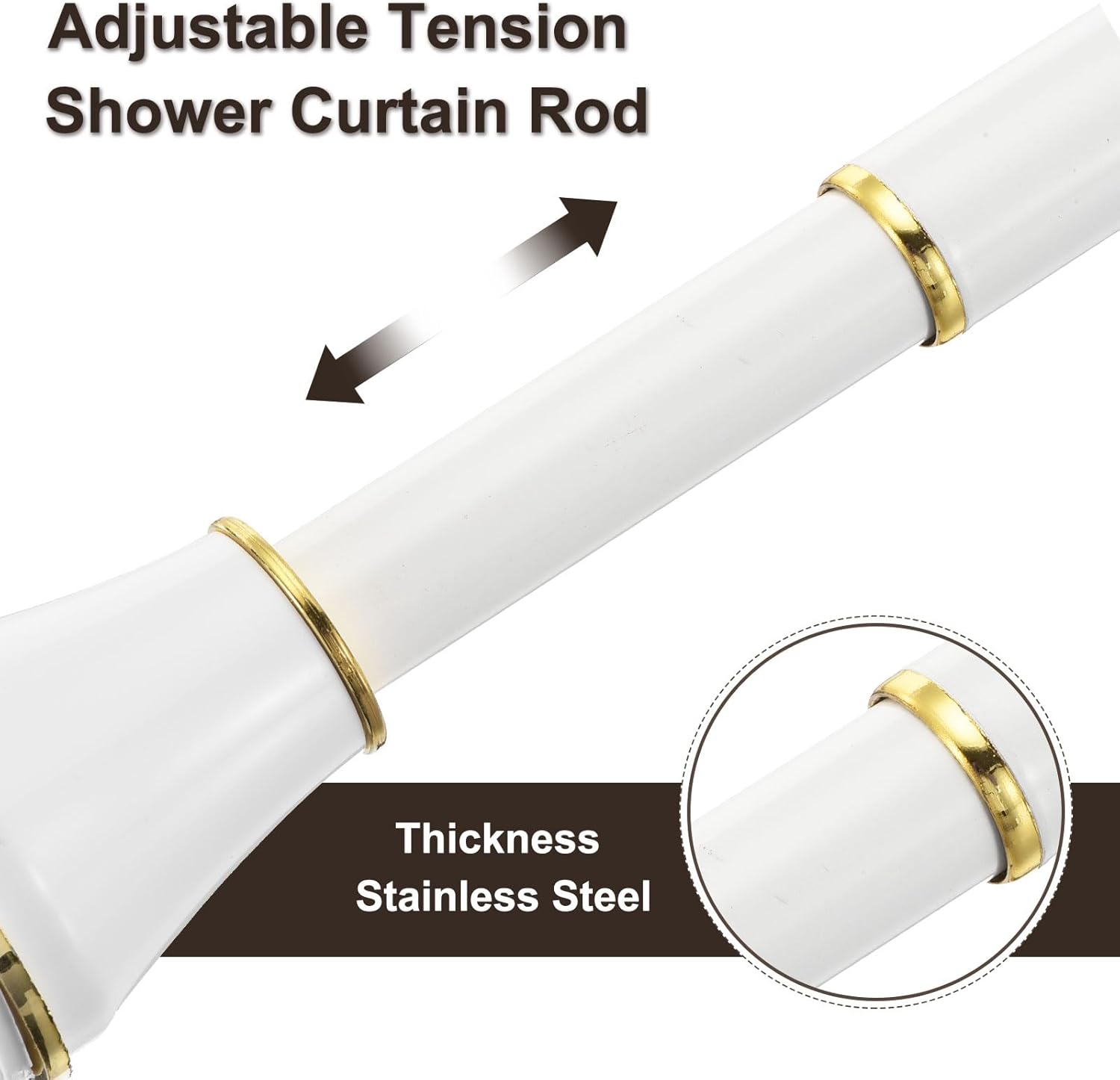 Spring Tension Curtain Rod Adjustable 43-79 Inch Stainless Steel White Gold