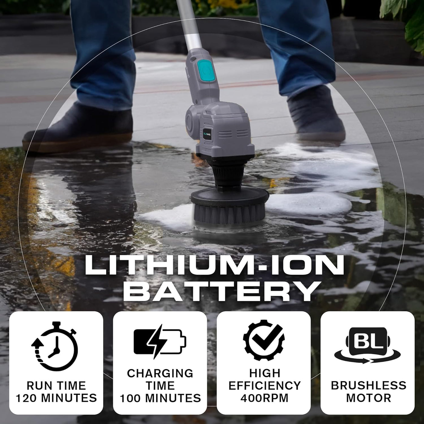 Heavy Duty 20V Cordless Spin Scrubber Power Cleaning Brush Bluemars