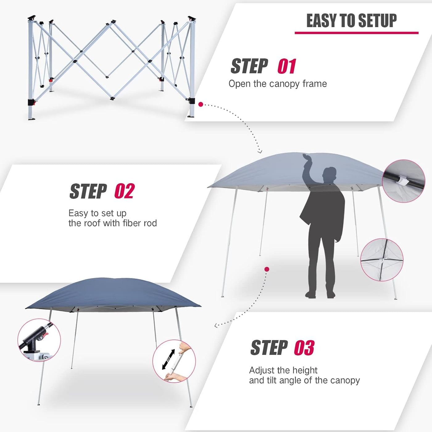 YOONZEE 3x3m Pop-Up Gazebo, Fibreglass Roof, Waterproof, Lightweight & Portable