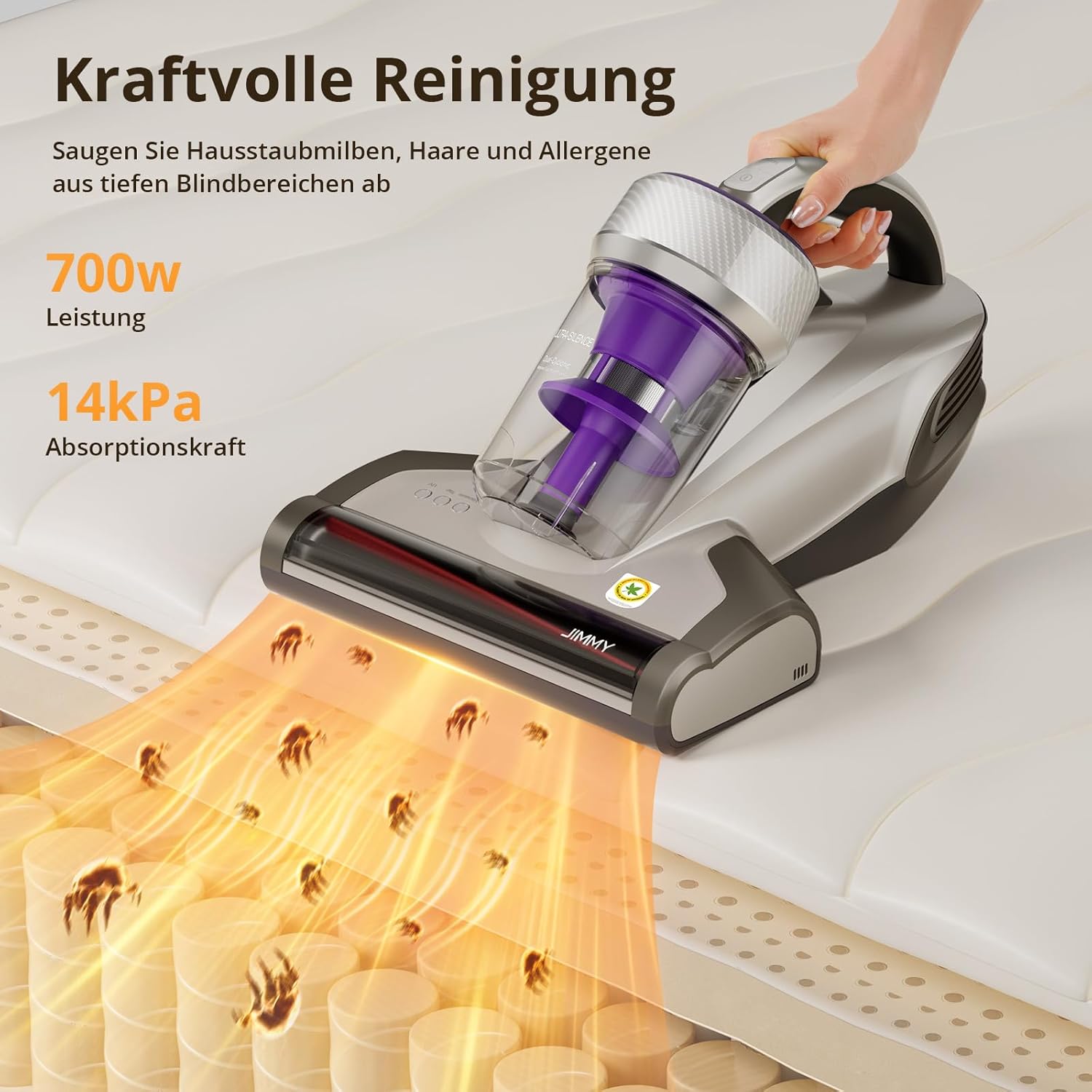 Jimmy JV35 Mattress Vacuum 700W, UV-C Light, 14kPa Suction, Handheld