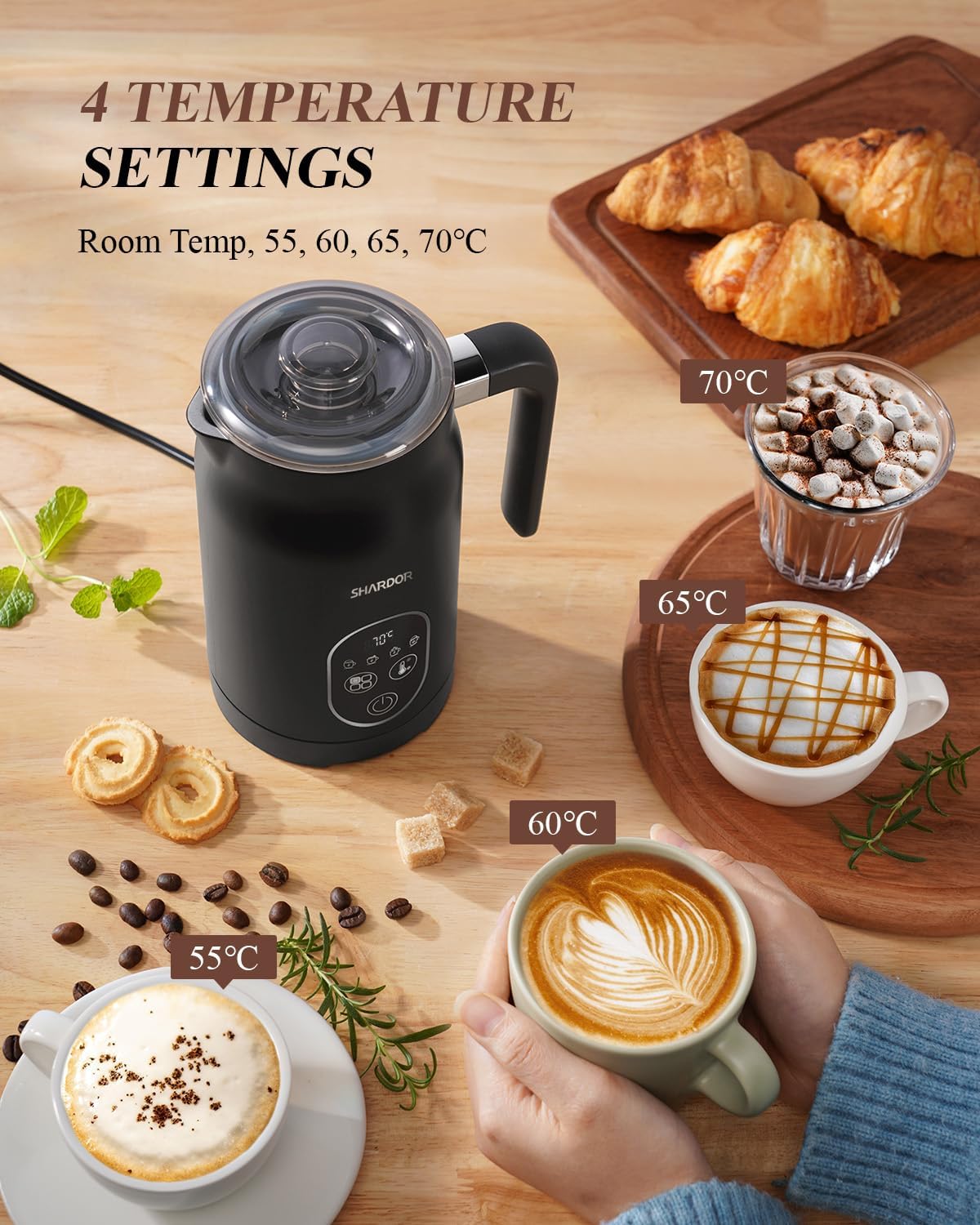 Milk Frother Electric 4 in 1 Steamer Warmer with 4 Temp Settings SHARDOR