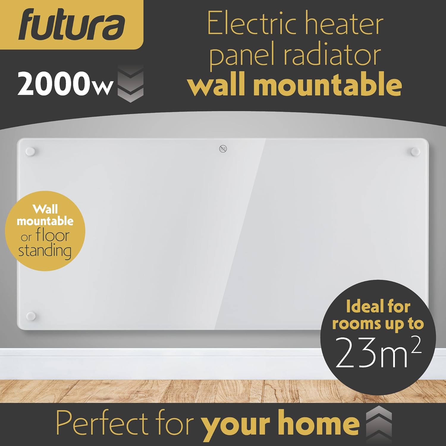 2000W White Glass Electric Radiator Heater with Thermostat Wall Mounted Futura