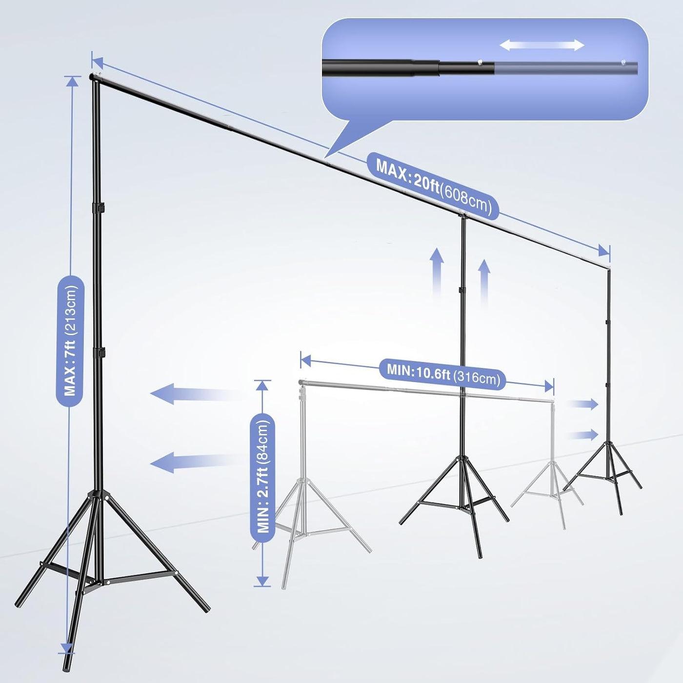 EMART Backdrop Stand, 20x7ft, Large Adjustable Frame, 308° Rotatable Connector