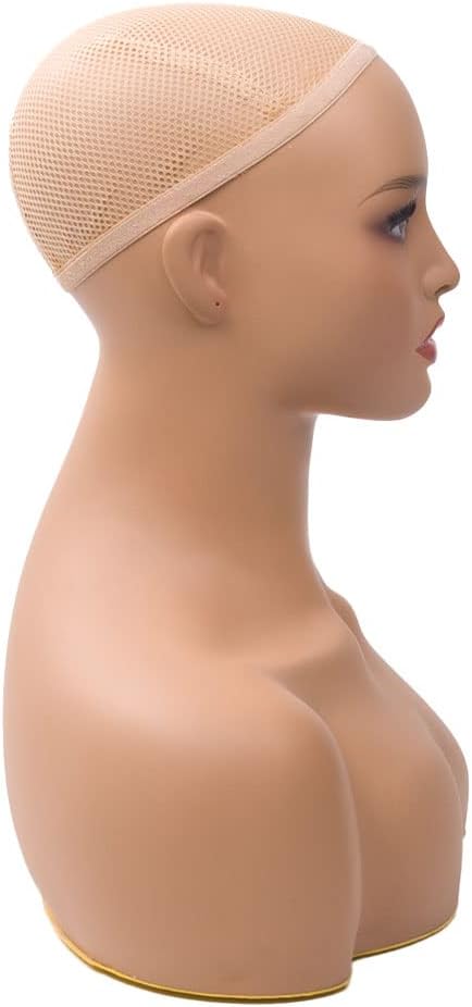 Mannequin Head with Shoulders PVC Wig Stand Bust for Hat Wigs Display