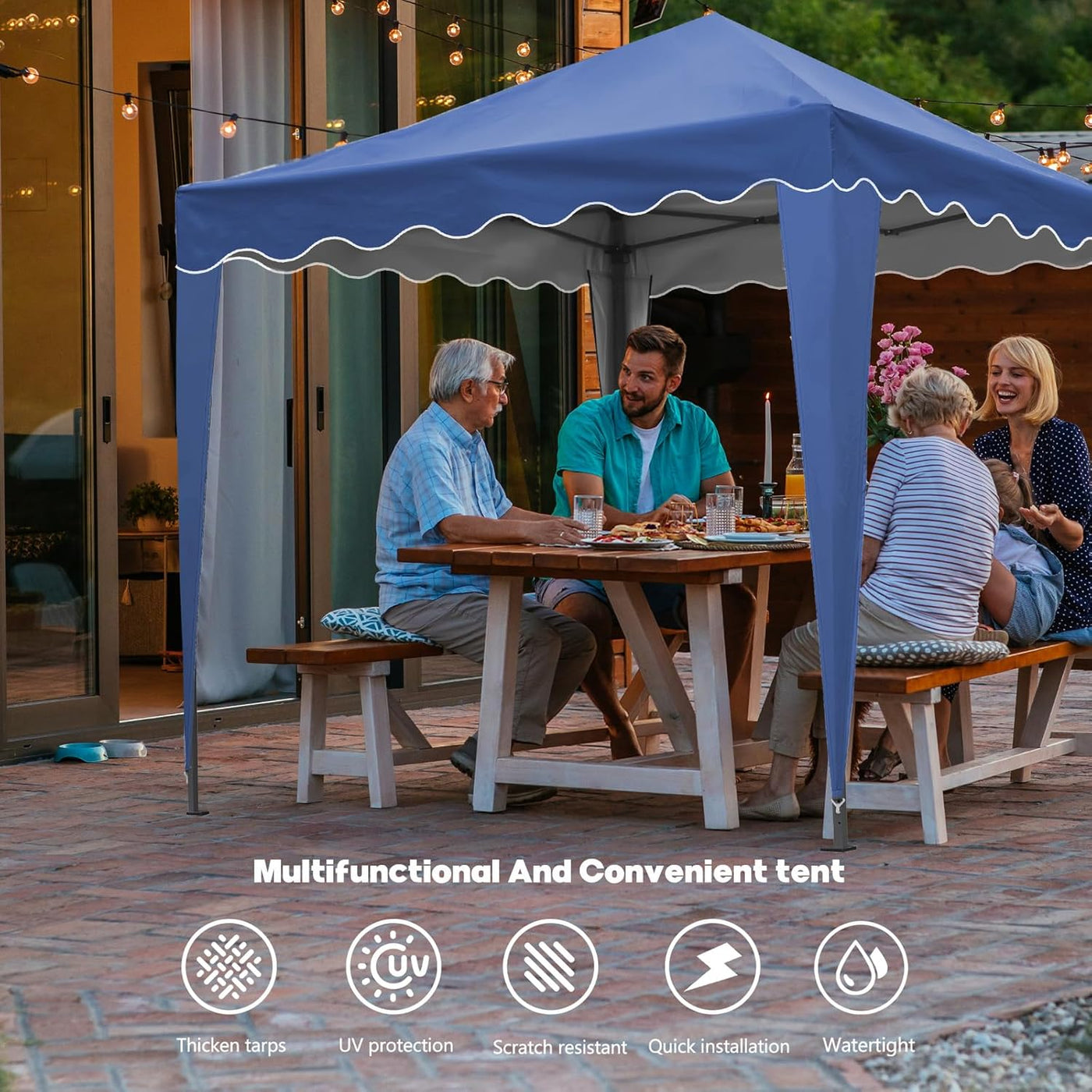 Pop-Up Gazebo with Wave Edge, Easy Setup & Sturdy Structure - Blue