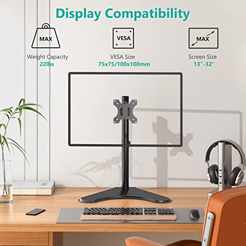 Single Monitor Stand 13-32 Inch Free Standing Adjustable VESA Black WALI