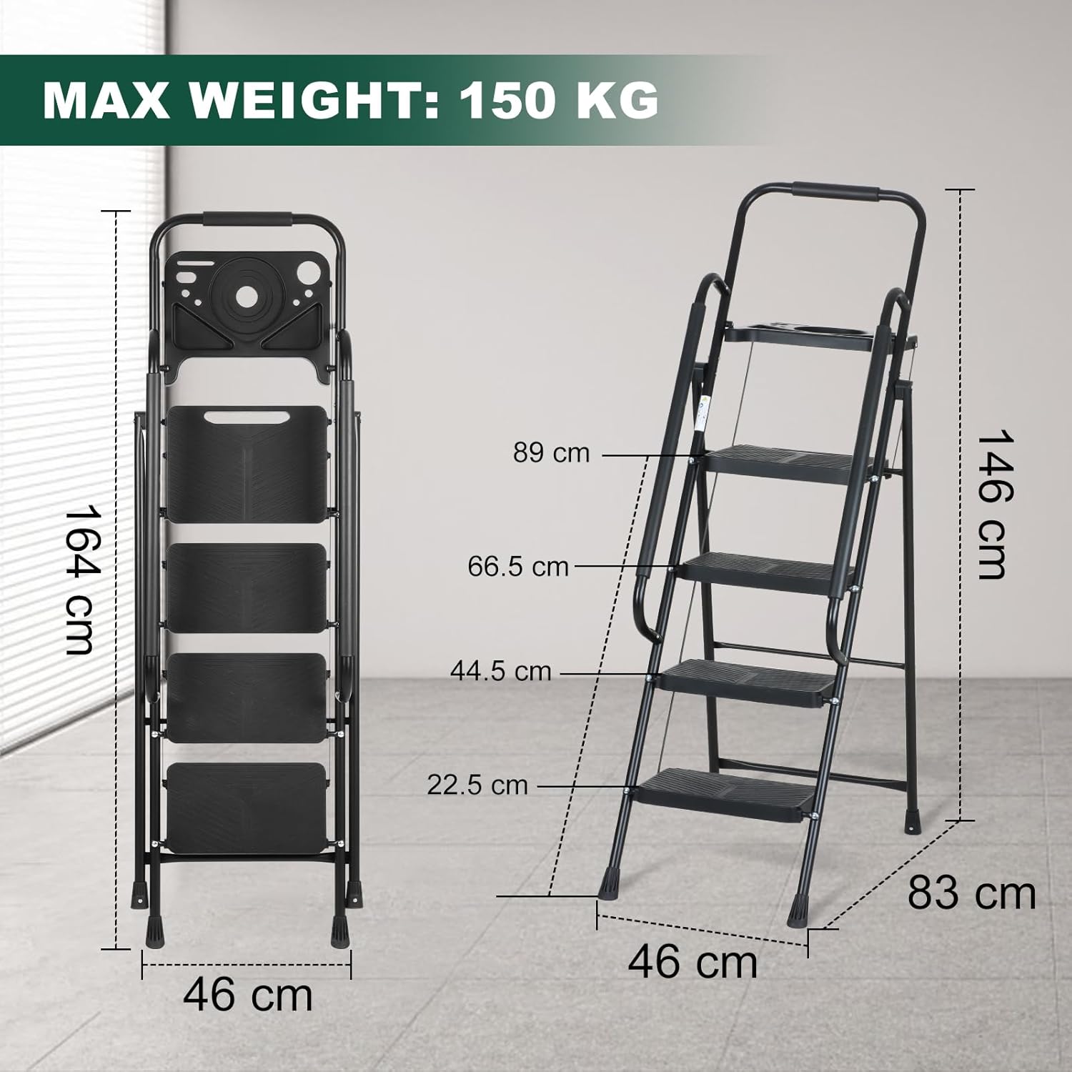 EPROSMIN 4-Step Ladder with Handrails – Folding Step Stool – Damaged Tool Tray