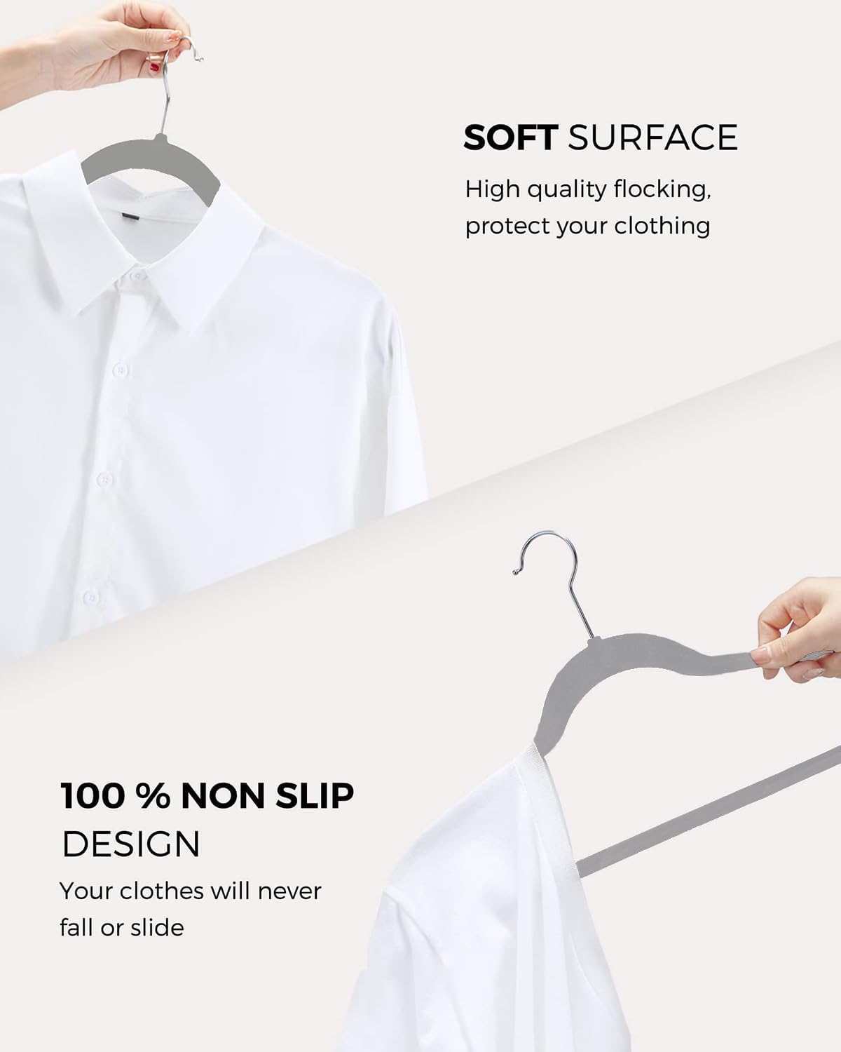 HOUSE DAY 60-Pack Grey Velvet Hangers, Non-Slip, Space-Saving, 360° Rotating