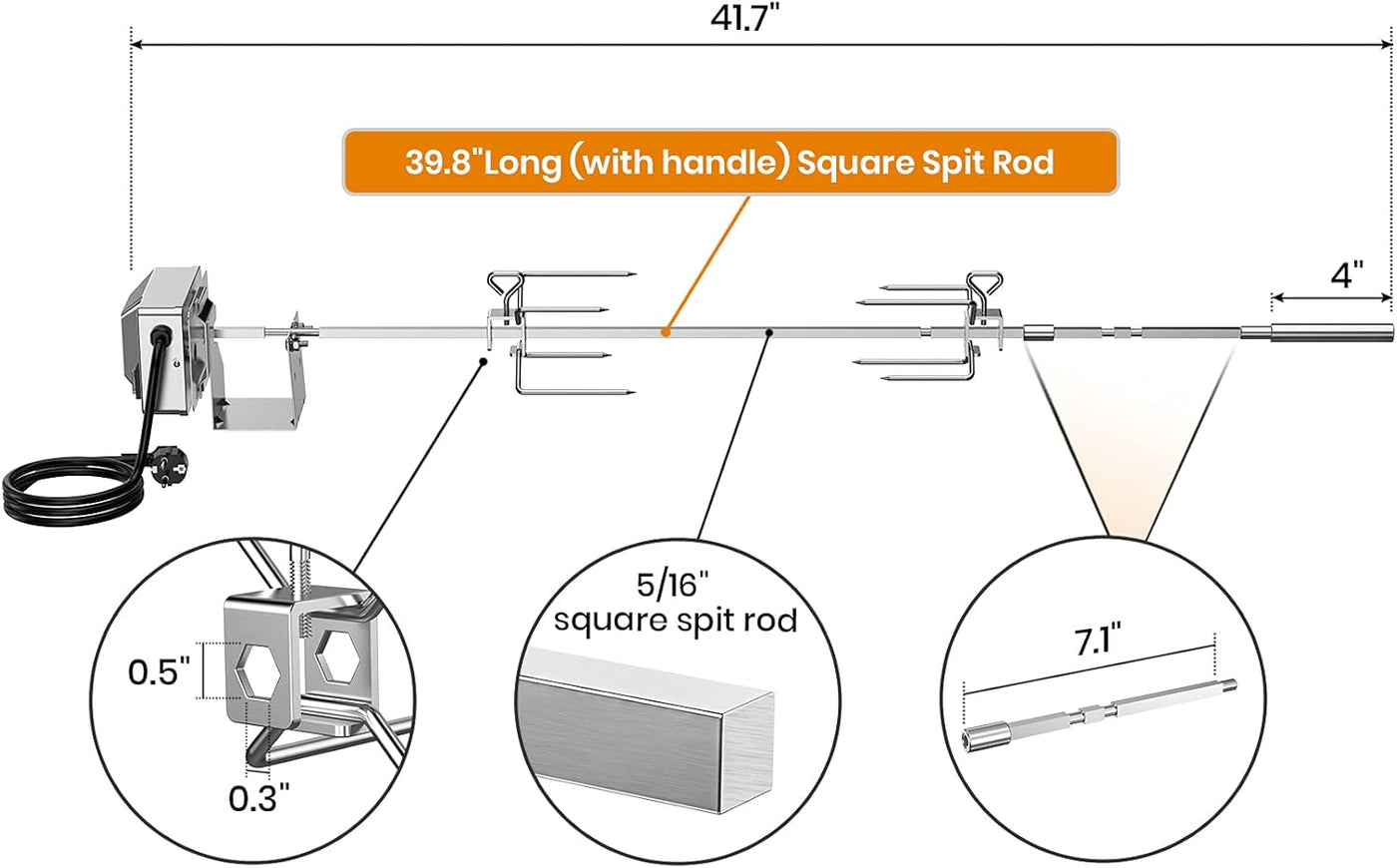 Onlyfire BRK-6034 Rotisserie Kit – Missing Spit Rod (Part 6) – For Weber