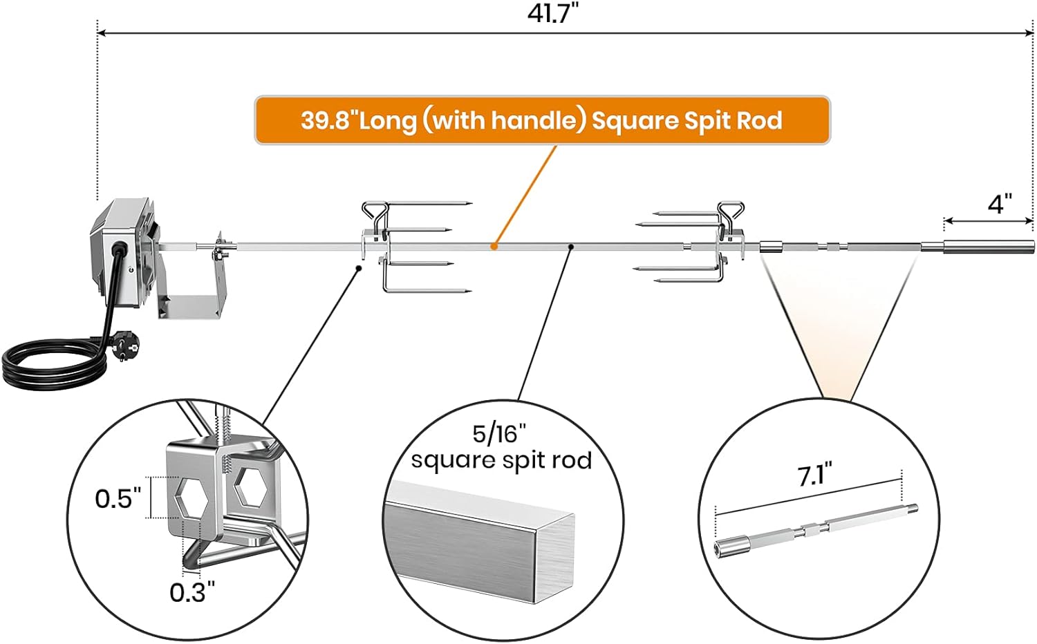 Onlyfire BRK-6034 Rotisserie Kit – Missing Spit Rod (Part 6) – For Weber