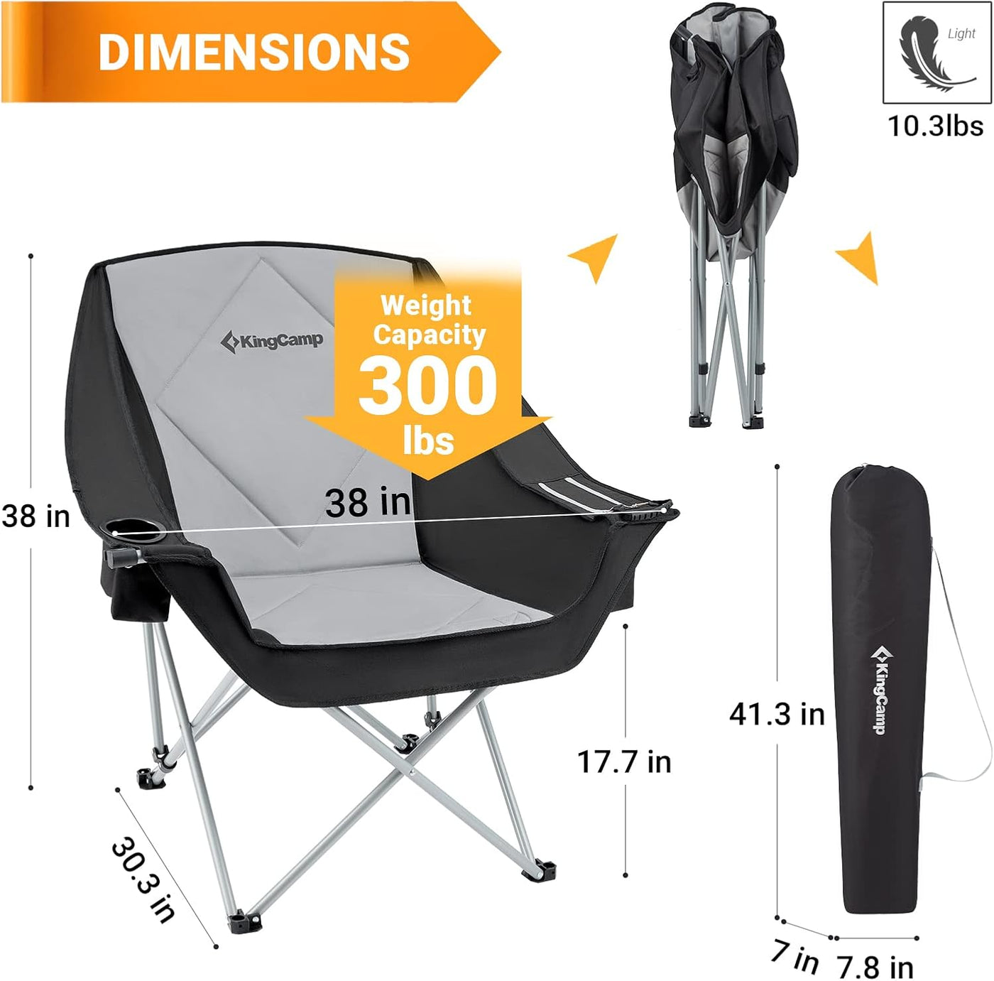 2x KingCamp Folding Camping Chairs, Padded, Cooler Bag, 300lbs Support