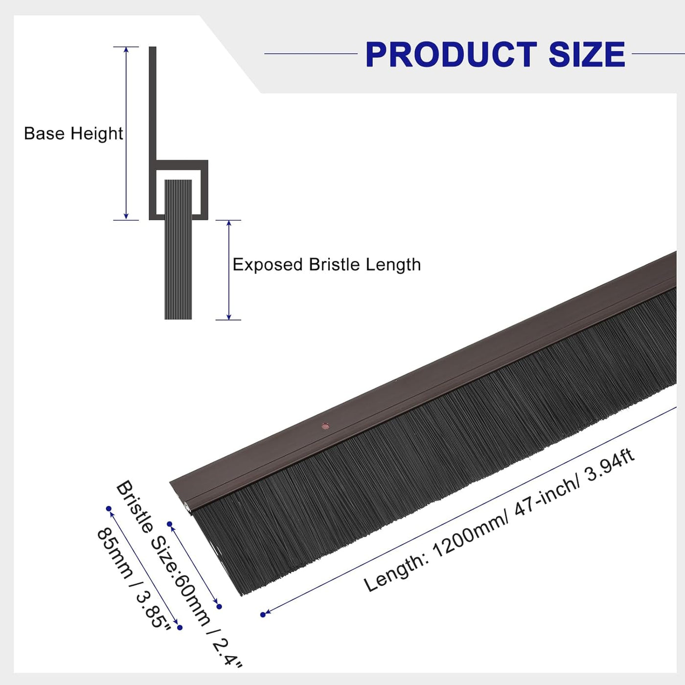 Measurement chart of a brush with labeled dimensions on a white background