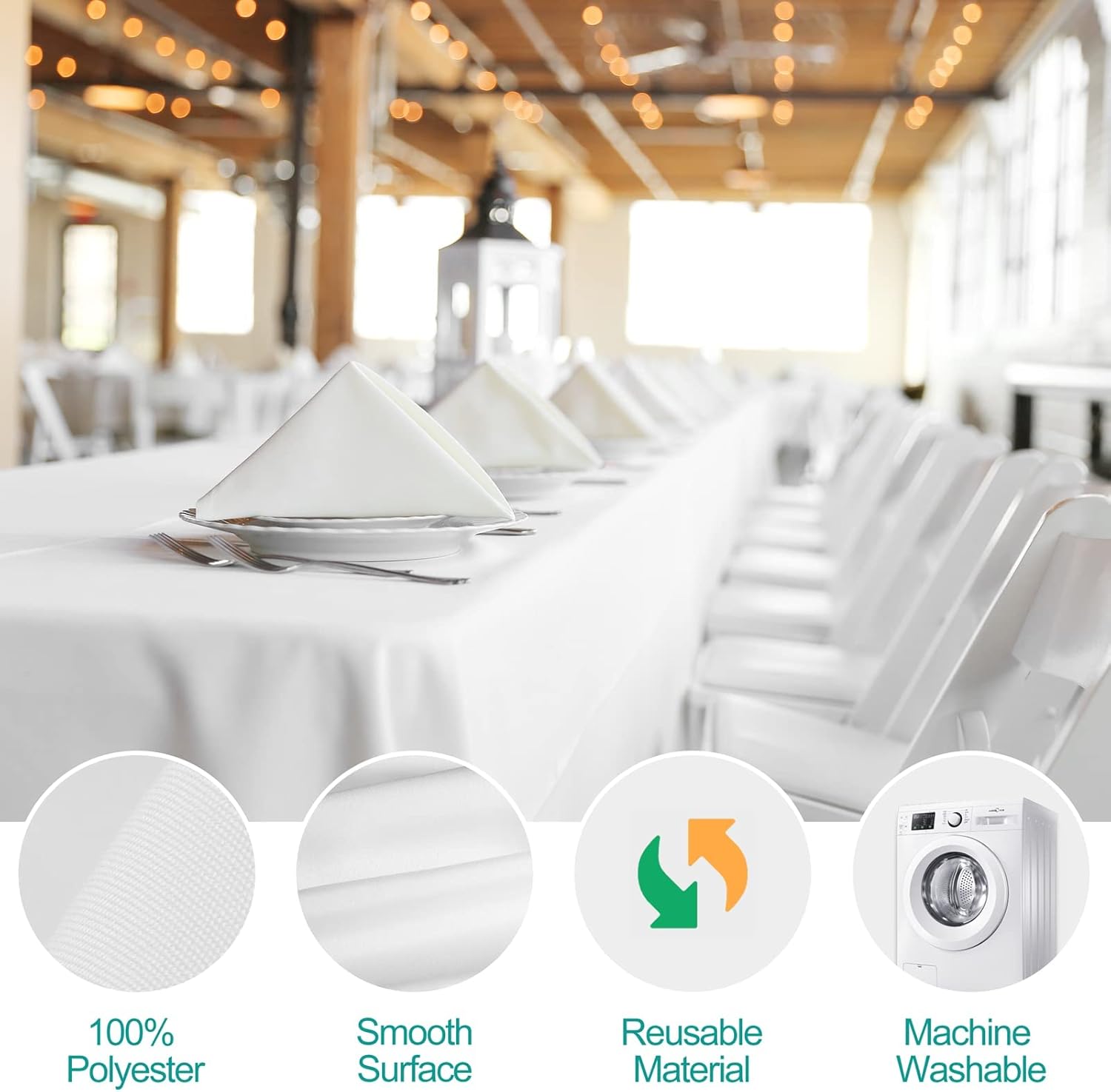 EMART 6 Pack White Tablecloths, 152x260cm, Polyester, Stain Resistant, Washable
