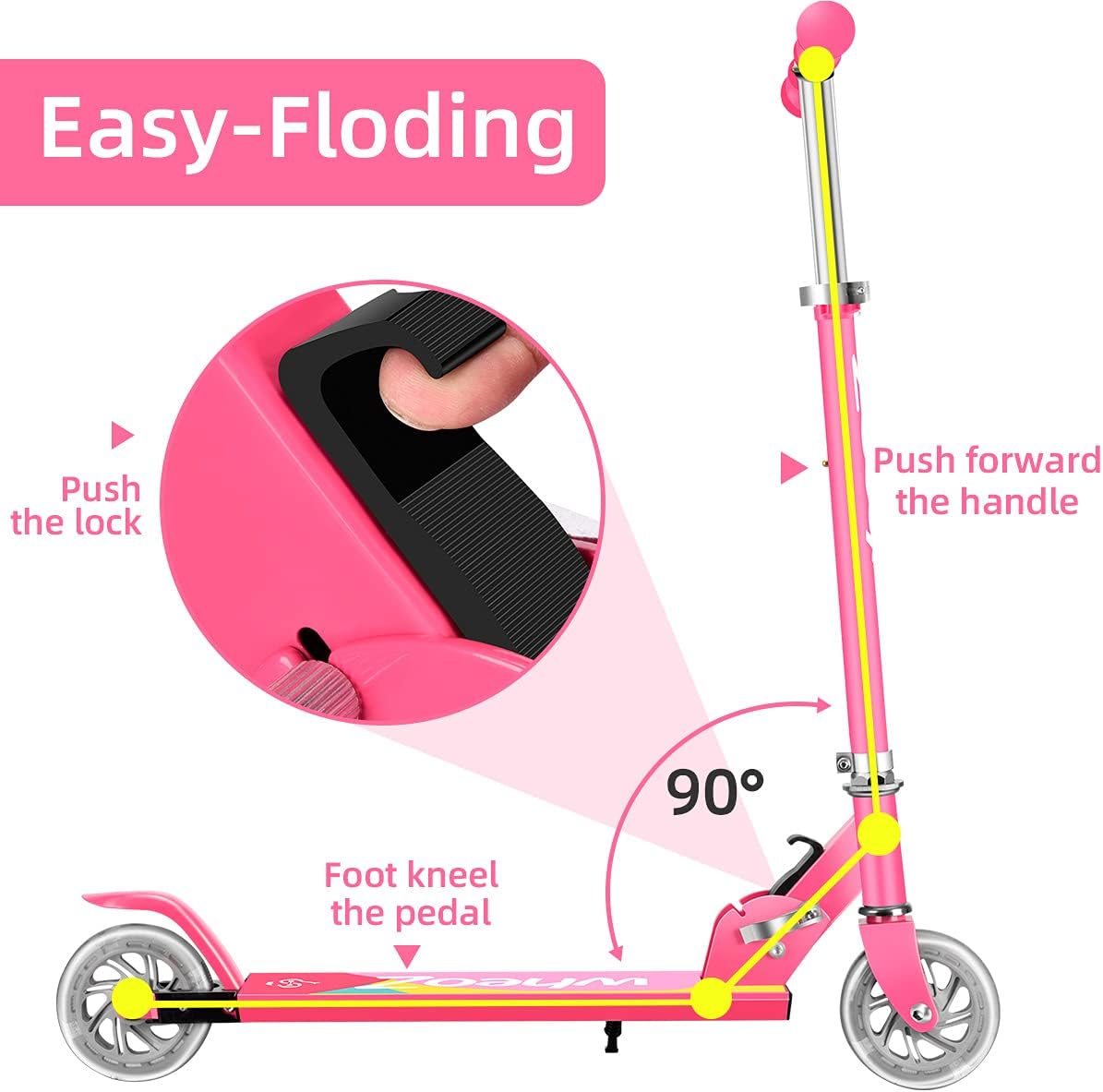 WheoZ Folding Kick Scooter for Kids 3+, 2 Wheels, LED Lights, Adjustable