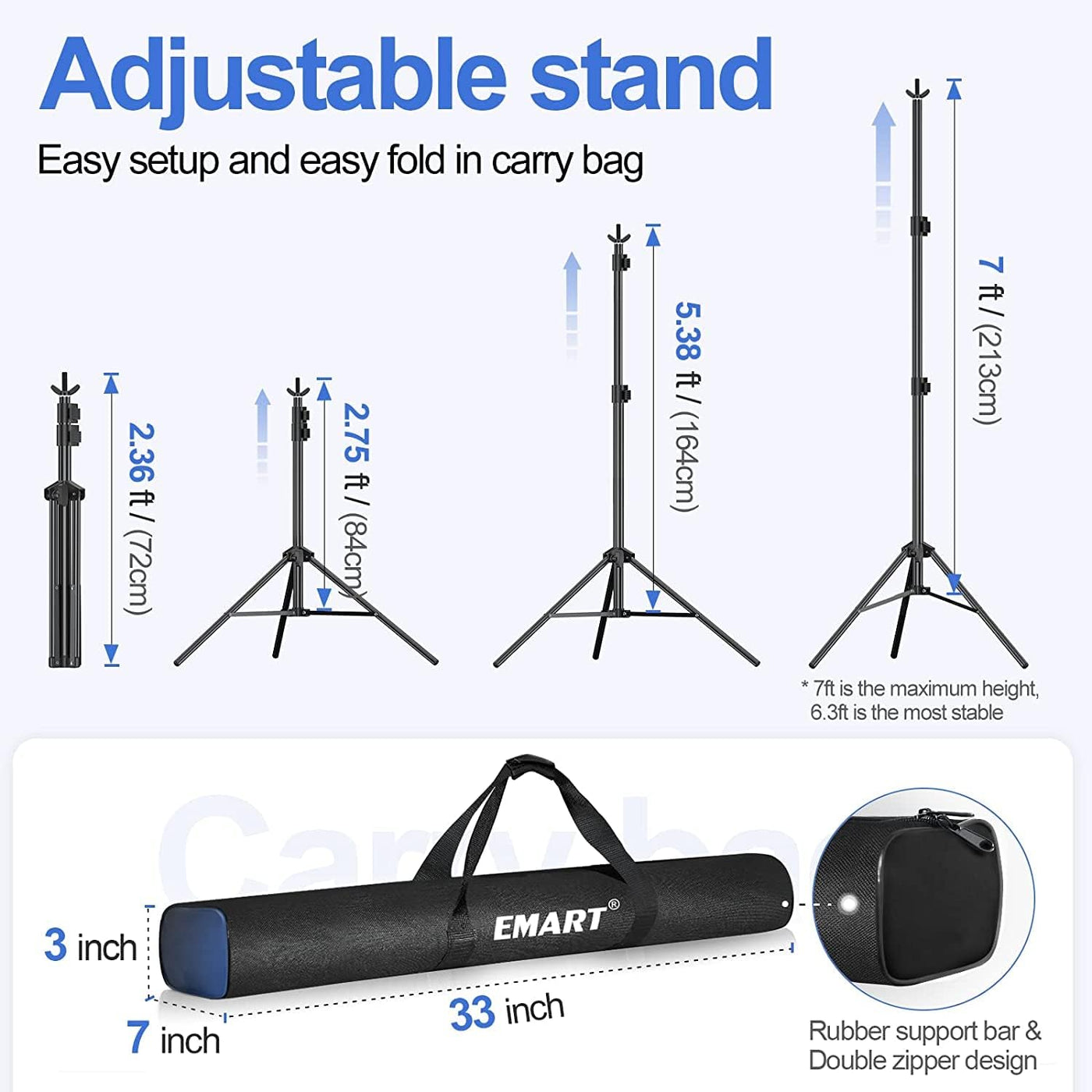 EMART 2x3m Backdrop Stand Kit with Clamps, Sandbags & Carry Bag – Black