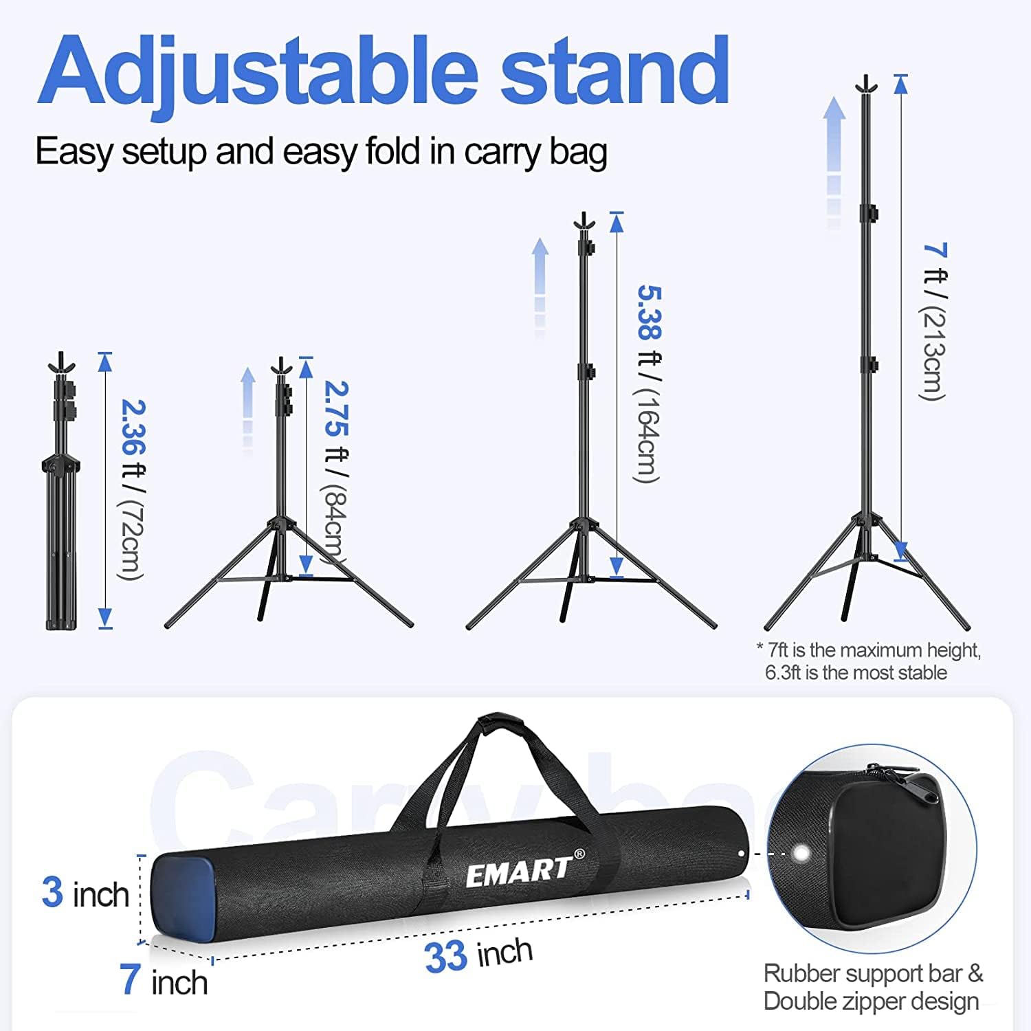 EMART 2x3m Backdrop Stand Kit with Clamps, Sandbags & Carry Bag – Black