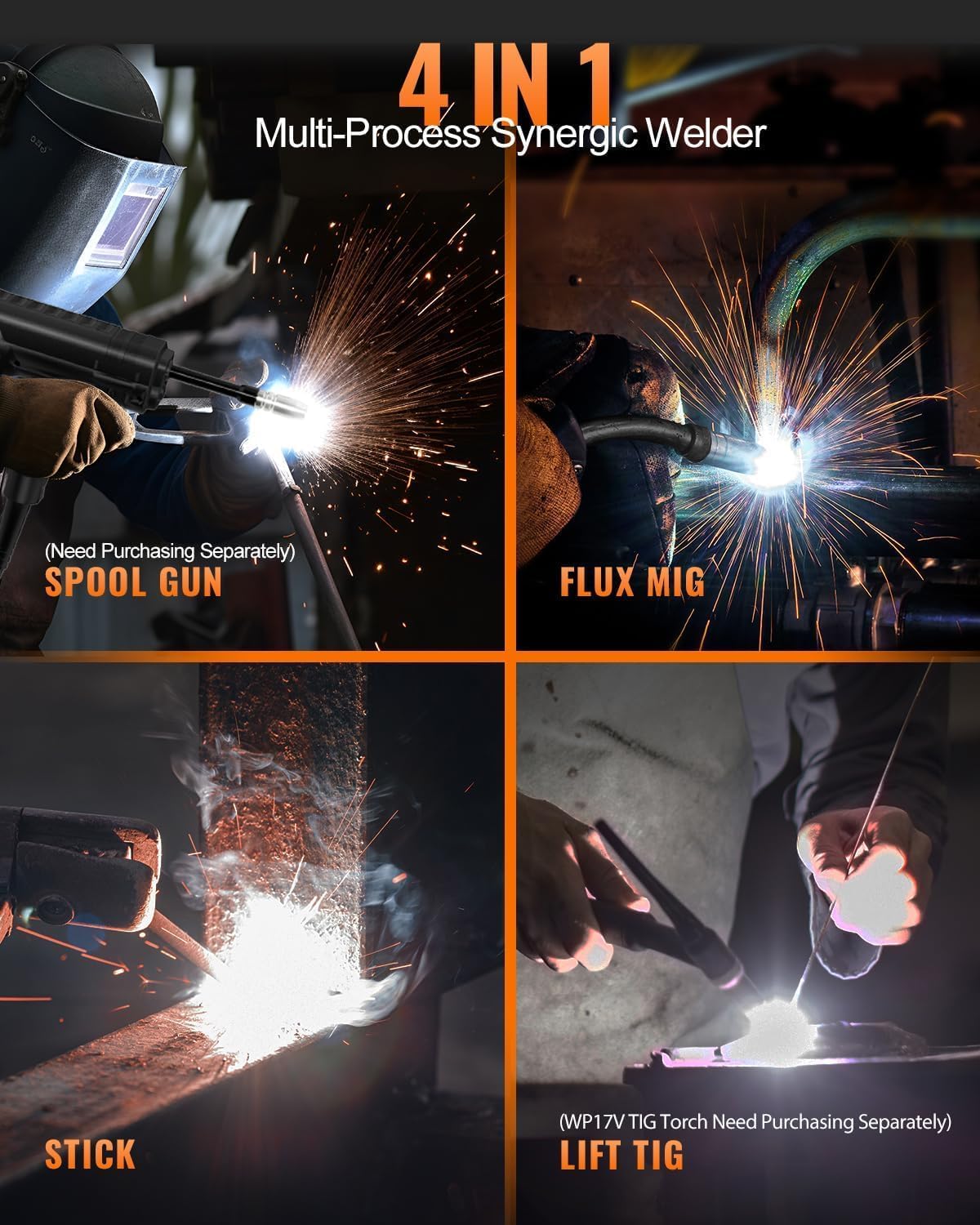 HITBOX 140A 4-in-1 Portable MIG Welder Gasless, TIG, ARC, Spool Gun Digital LED