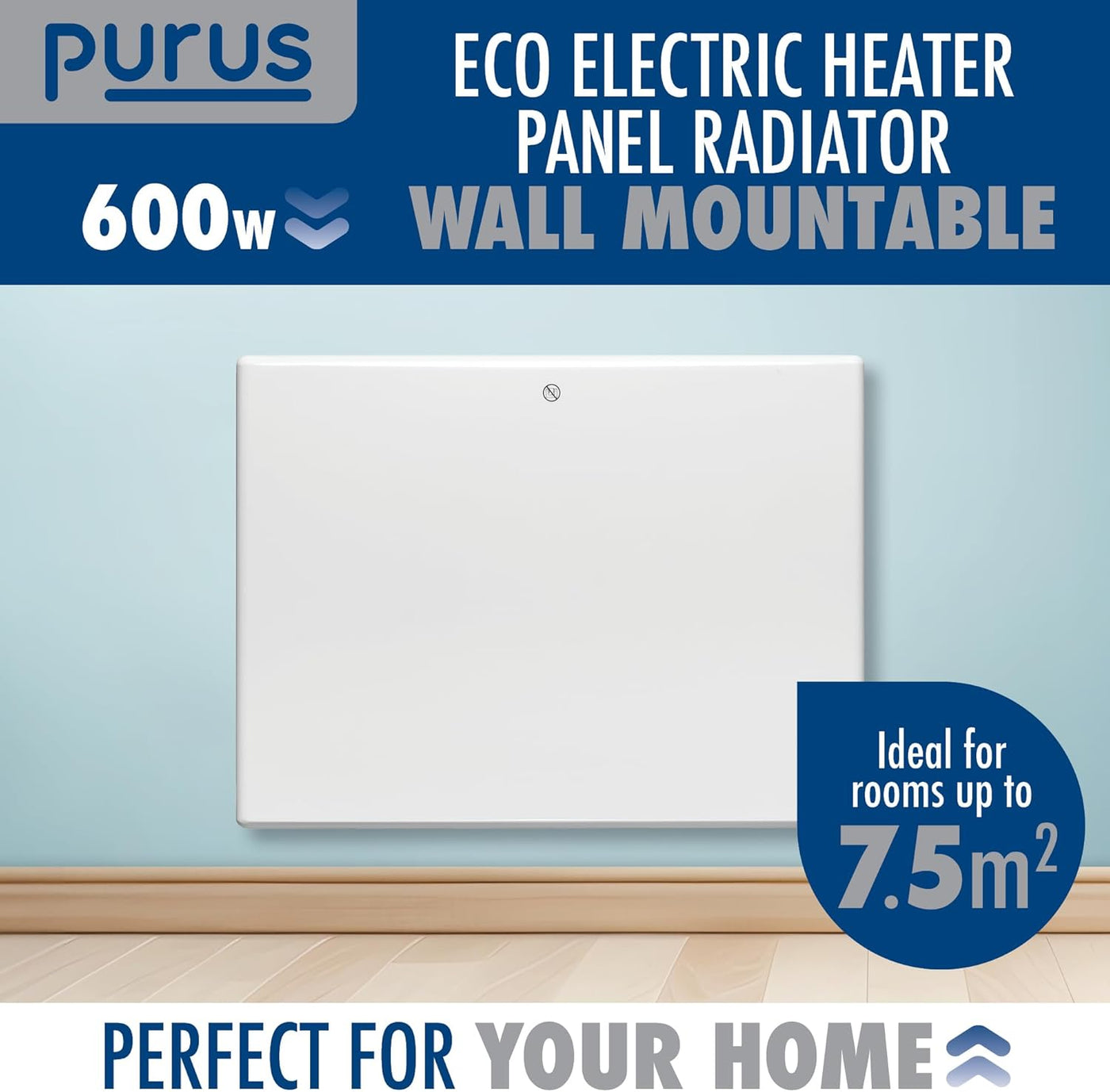 600W White Electric Radiator Heater with Thermostat Wall Mounted Purus