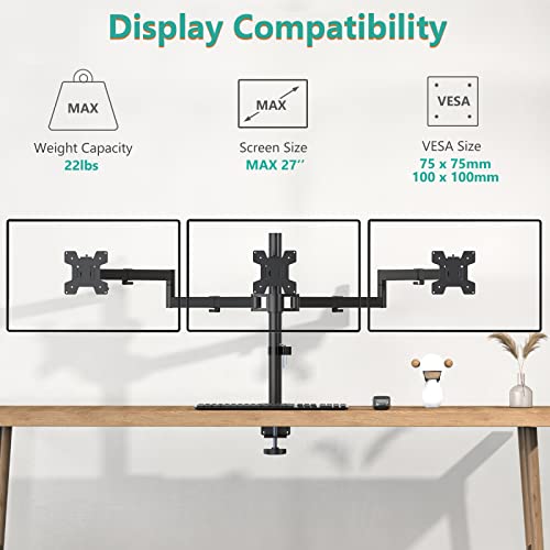 Triple Monitor Mount 13-27 Inch Adjustable Desk Stand VESA 100 Black WALI