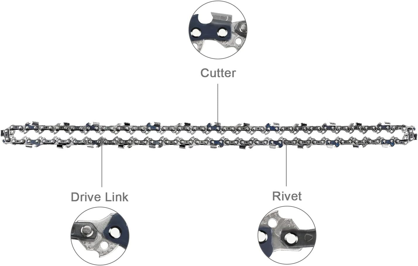 4-Pack 16'' Chainsaw Chains, 3/8'' Pitch, 0.050'' Gauge, 56 Links, Low-Kickback