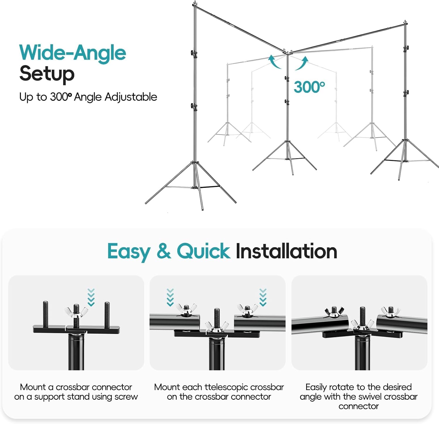 EMART 6x3m Pro Photo Studio Backdrop Stand Kit with Clamps & Bag