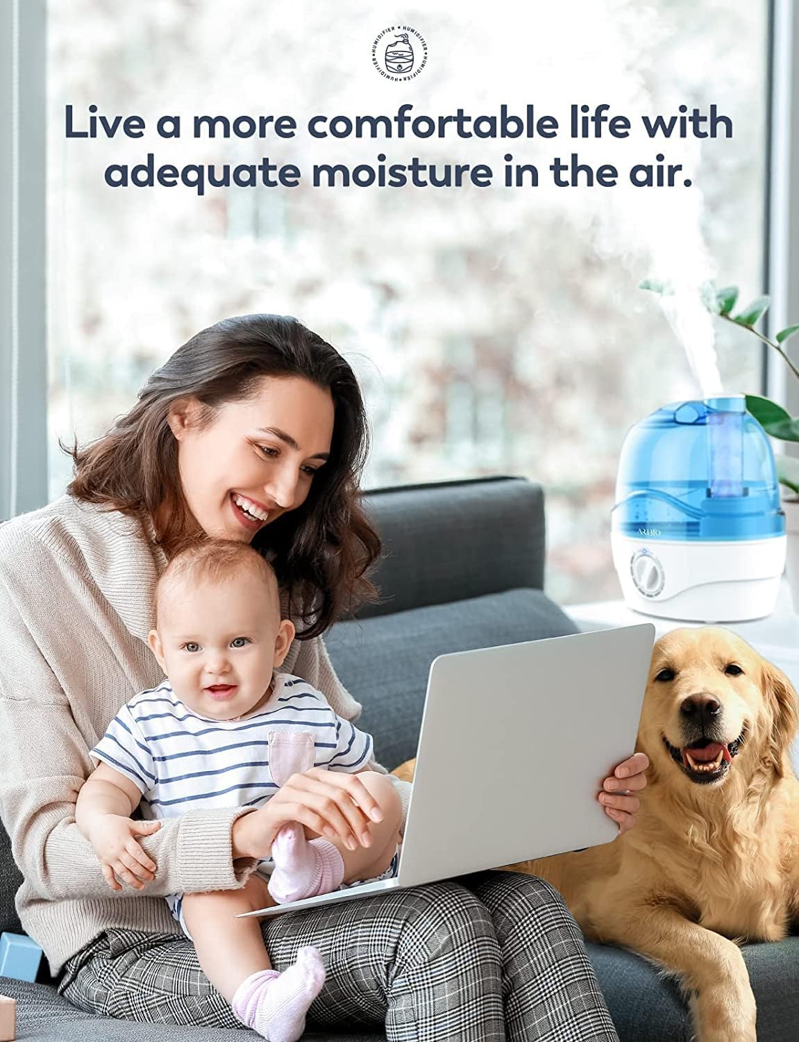 2.2L Quiet Humidifier for Bedroom & Baby Room – 10H Use, 360° Nozzle, Auto-Off
