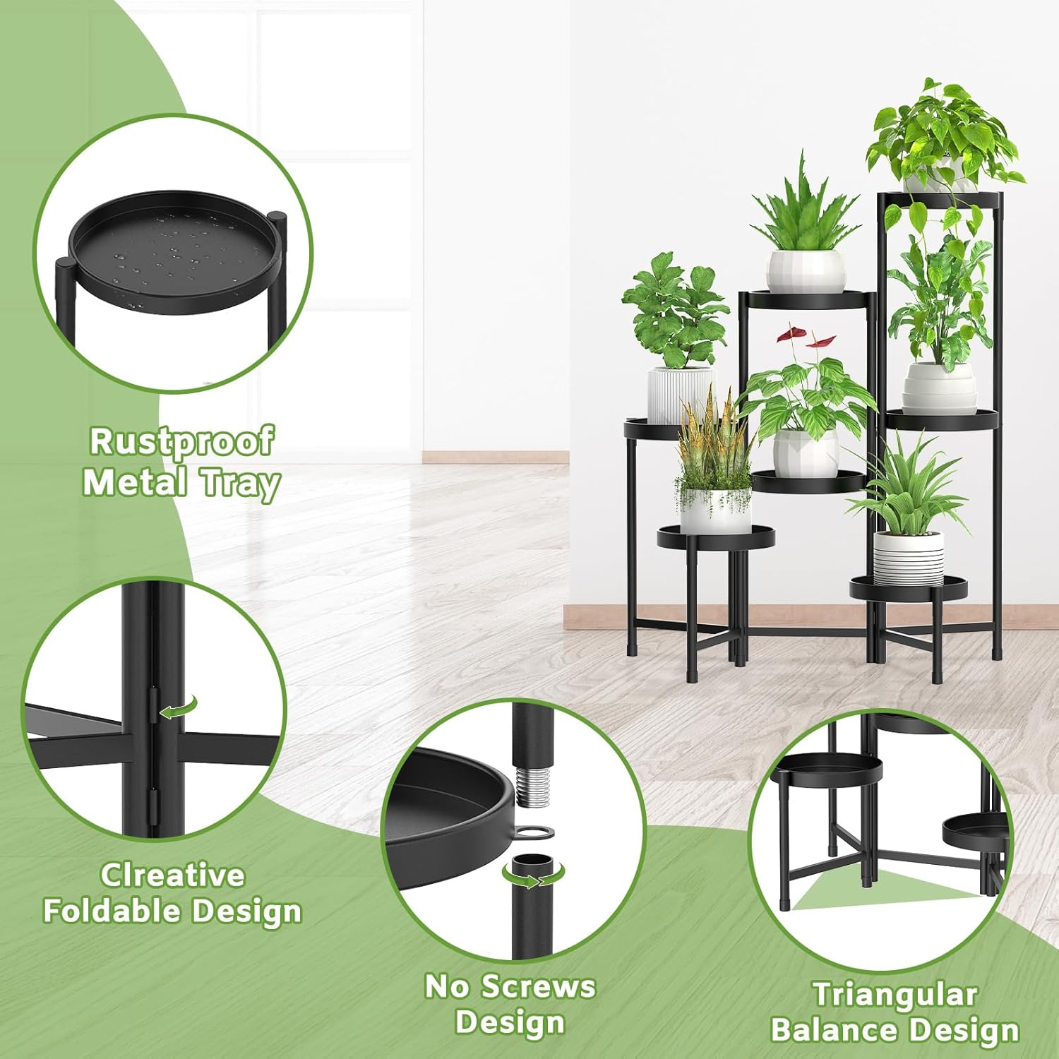 7-Tier Metal Corner Plant Stand, Tall Flower Pot Shelf for Indoor & Outdoor Use, White