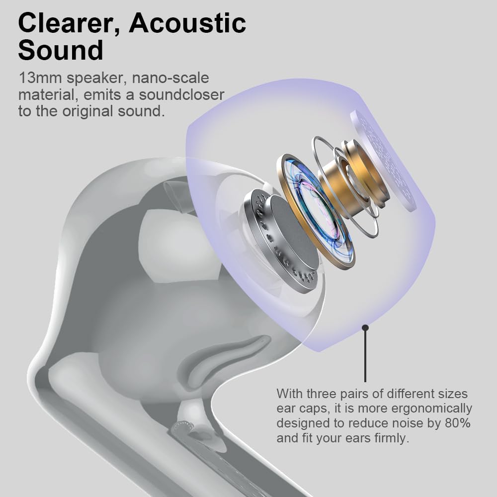 Close-up of earbud with technical details on a gray background