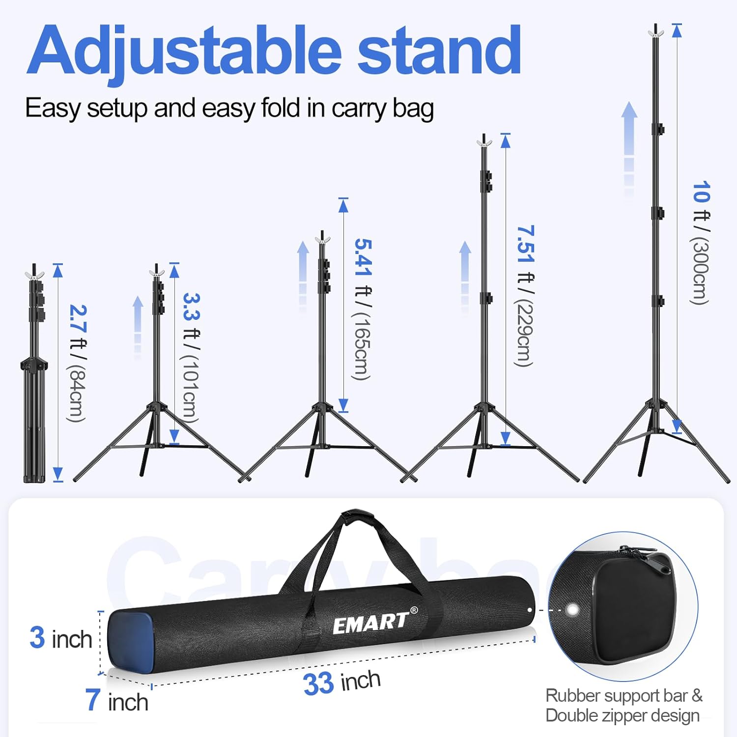 Backdrop Stand 3x3m Photo Studio Support Kit Black With 8 Clamps EMART