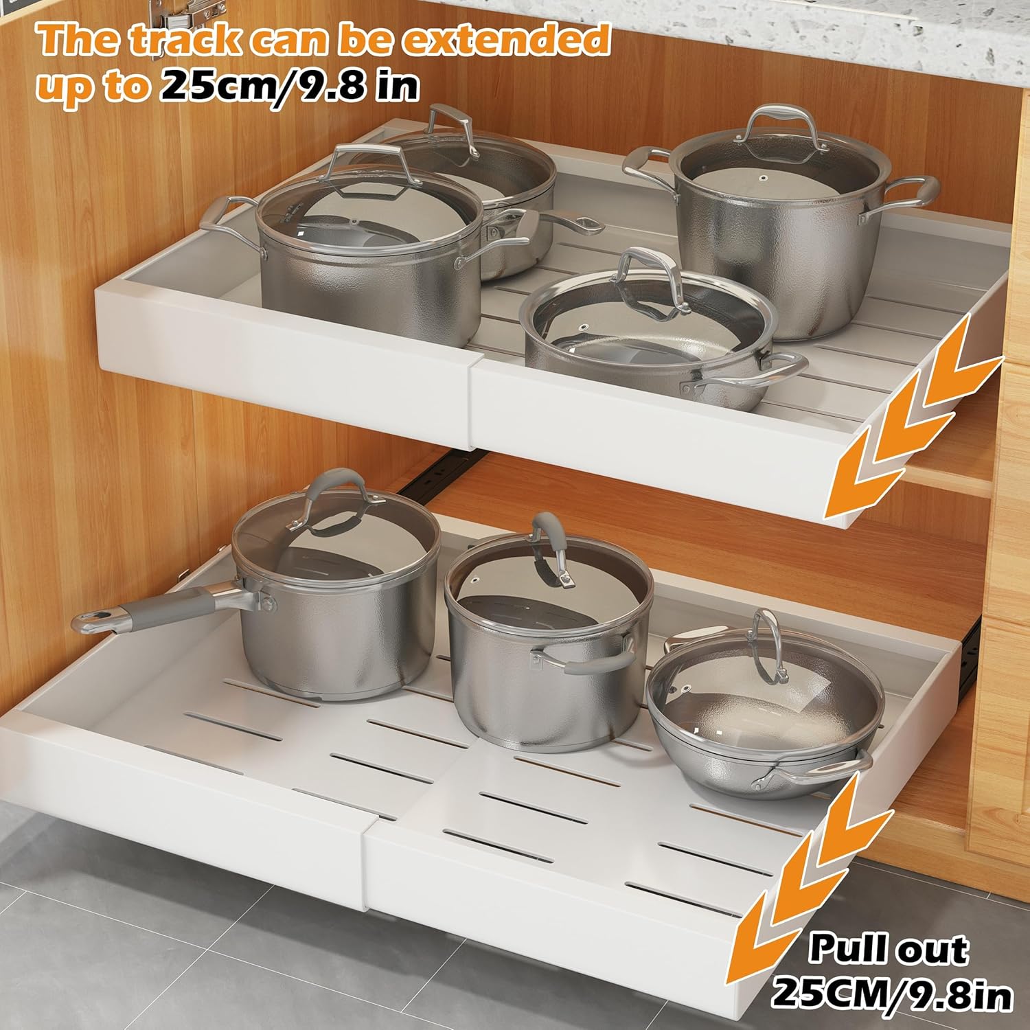 COVAODQ Pull-Out Kitchen Storage Organizer, Adjustable 31.5-52CM, 2-Pack