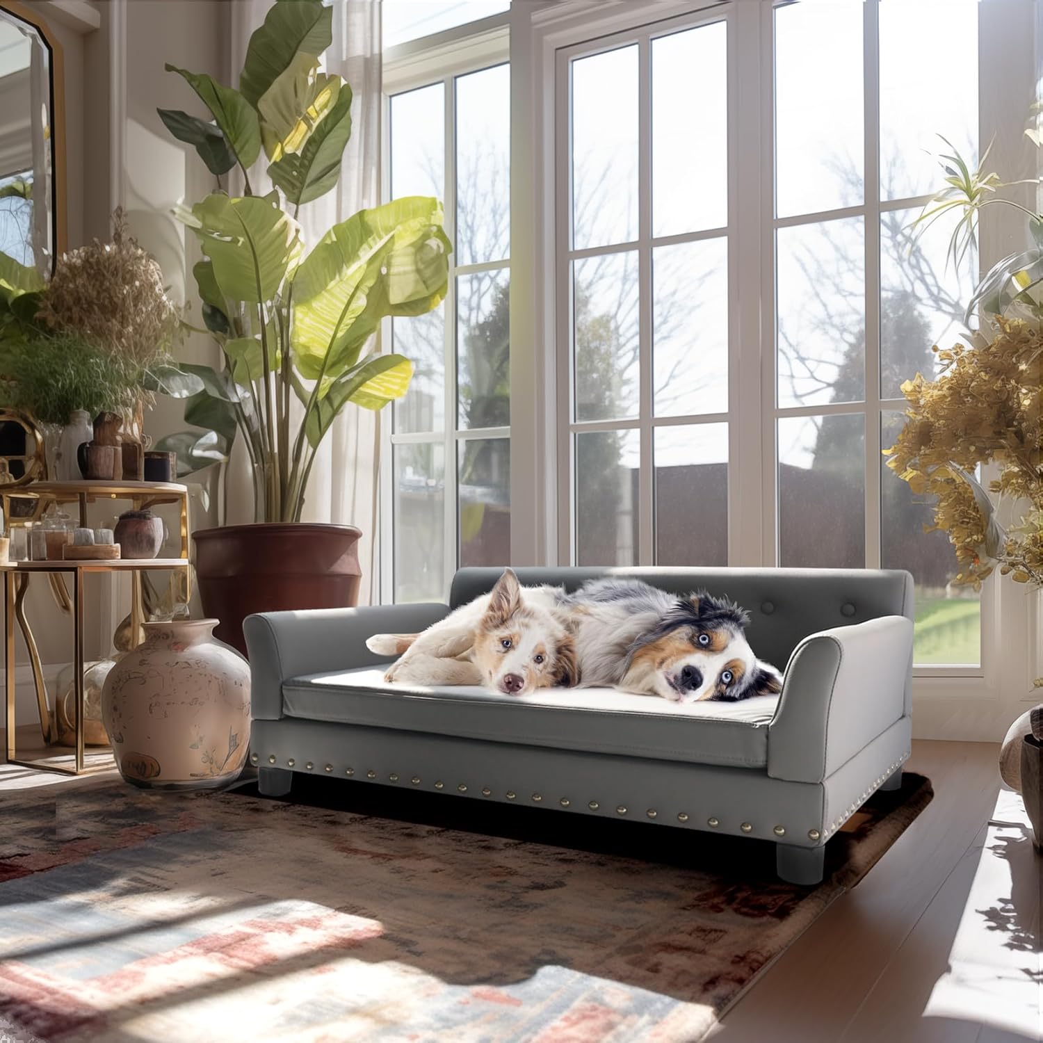 BingoPaw Large Dog Sofa Couch: Luxury Pet Lounge Bed L(96X70cm) - Grey