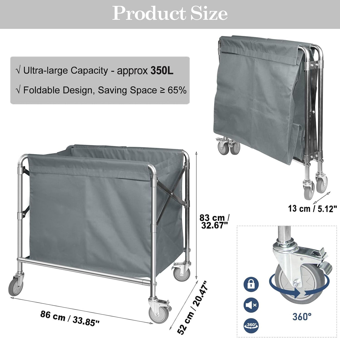 Large Folding Laundry Trolley 350L Heavy Duty Cart on Wheels Nisorpa