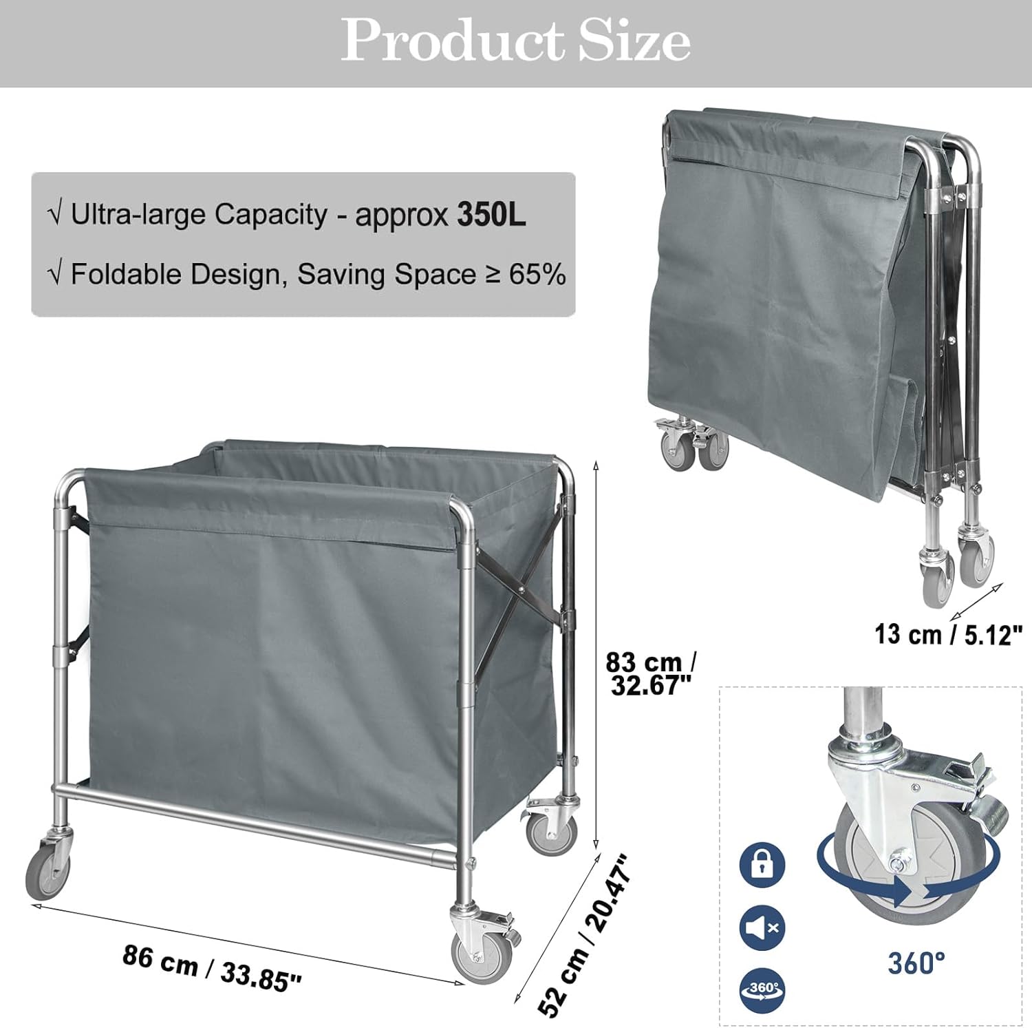 Large Folding Laundry Trolley 350L Heavy Duty Cart on Wheels Nisorpa