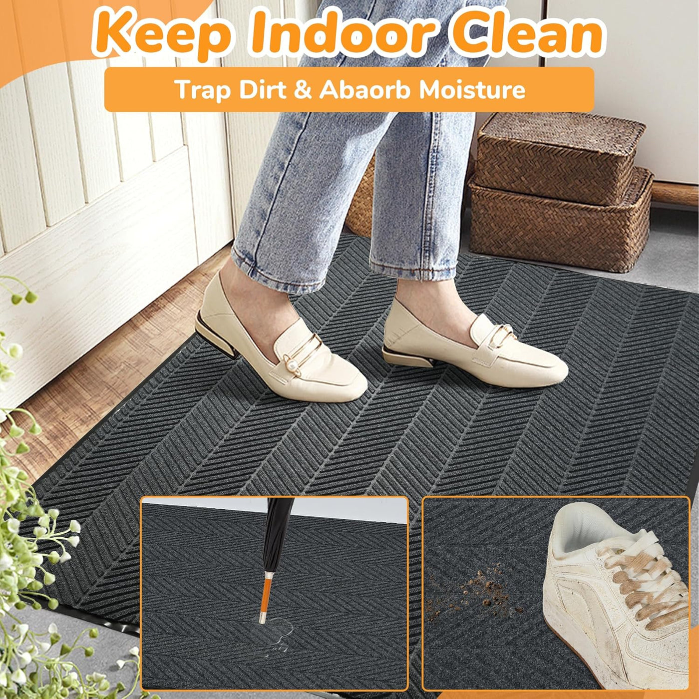 Large Entrance Door Mat 120x180cm Non Slip Washable Thickness of 0.8CM Grey